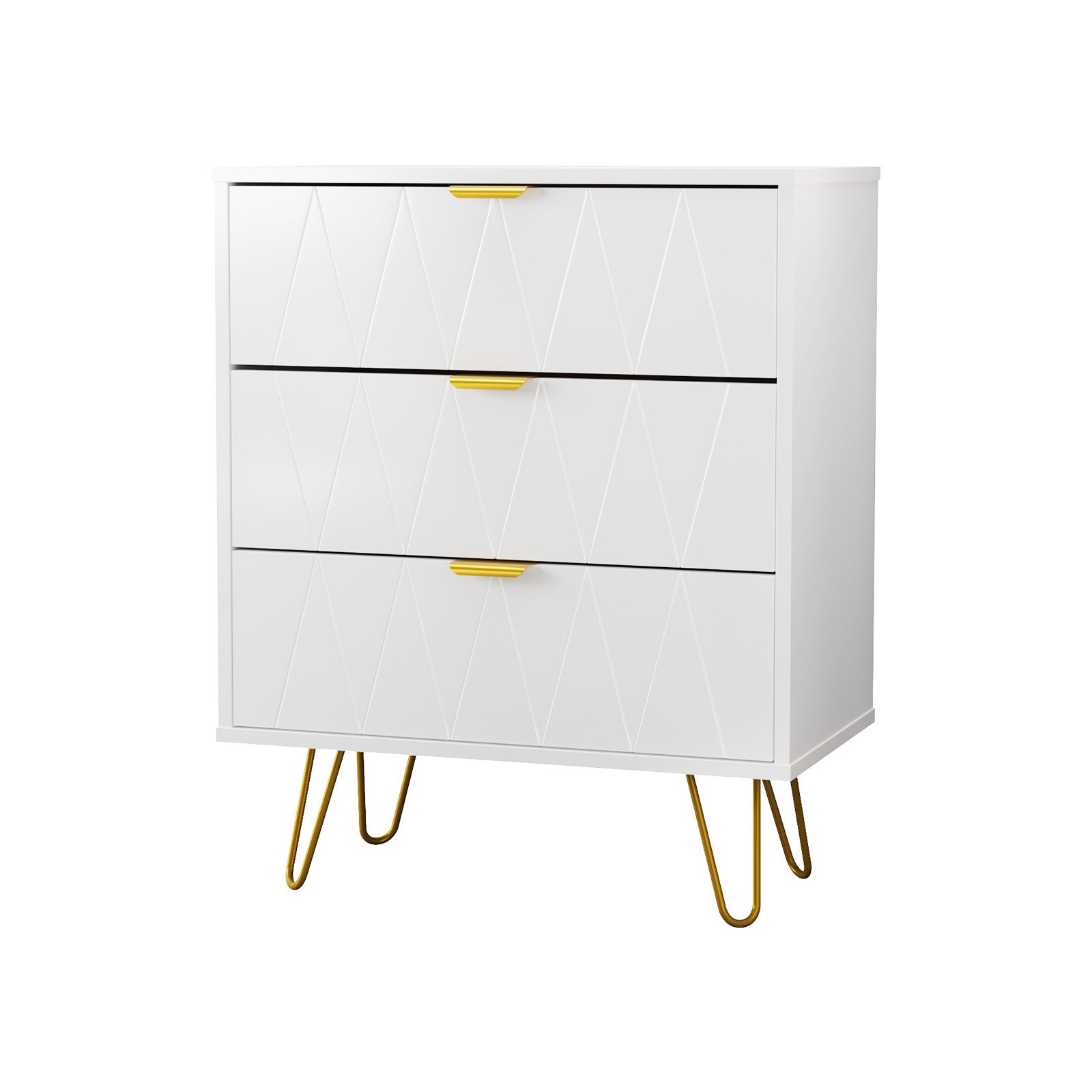 Oikiture 3 Chest of Drawers Gold Handles Dresser Lowboy Storage Cabinet White - Sunyee