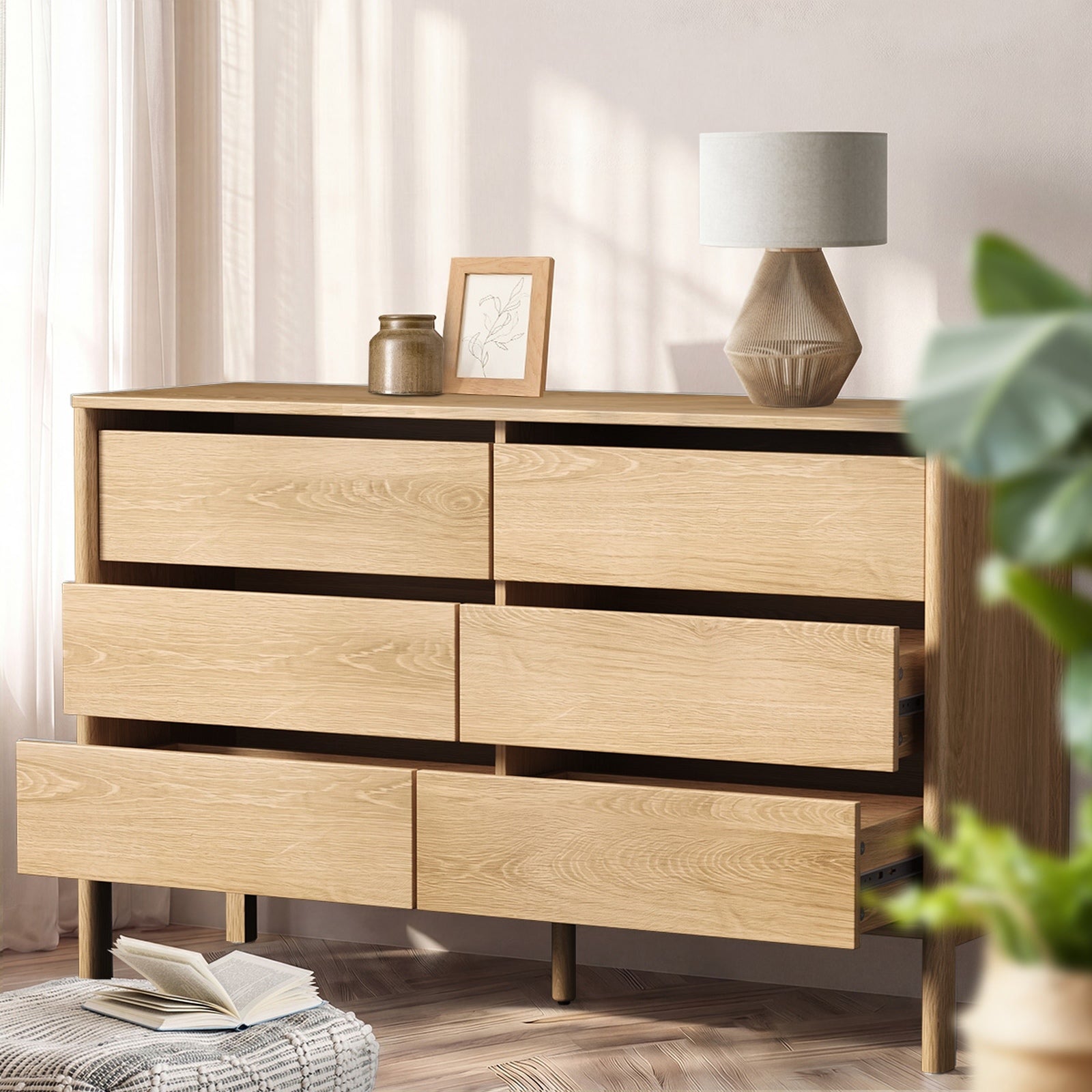 Oikiture 6 Chest Of Drawers Dresser Lowboy Storage Handle-Free Bedroom