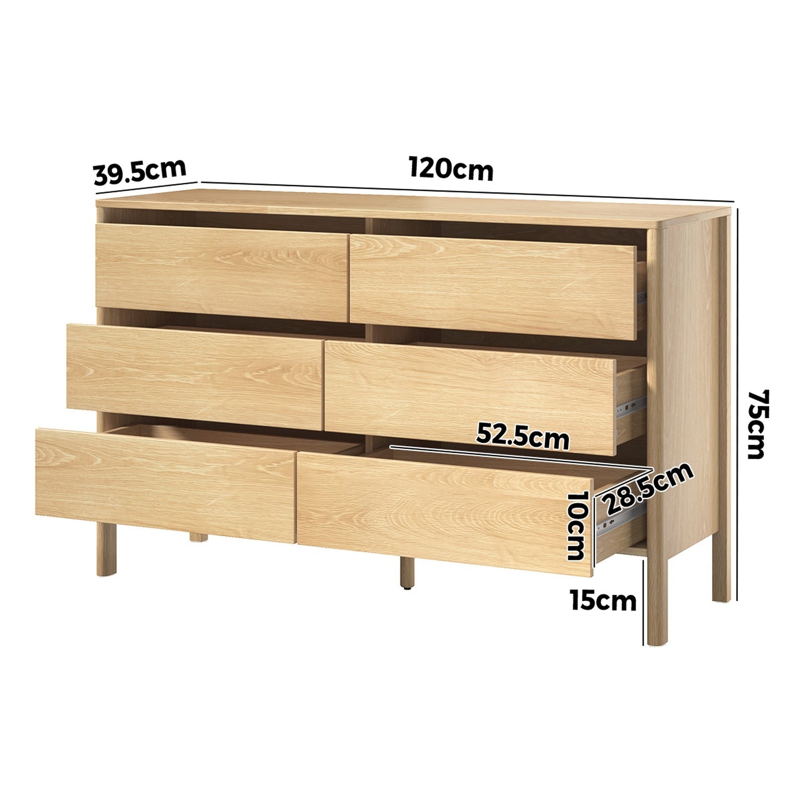 Oikiture 6 Chest Of Drawers Dresser Lowboy Storage Handle-Free Bedroom