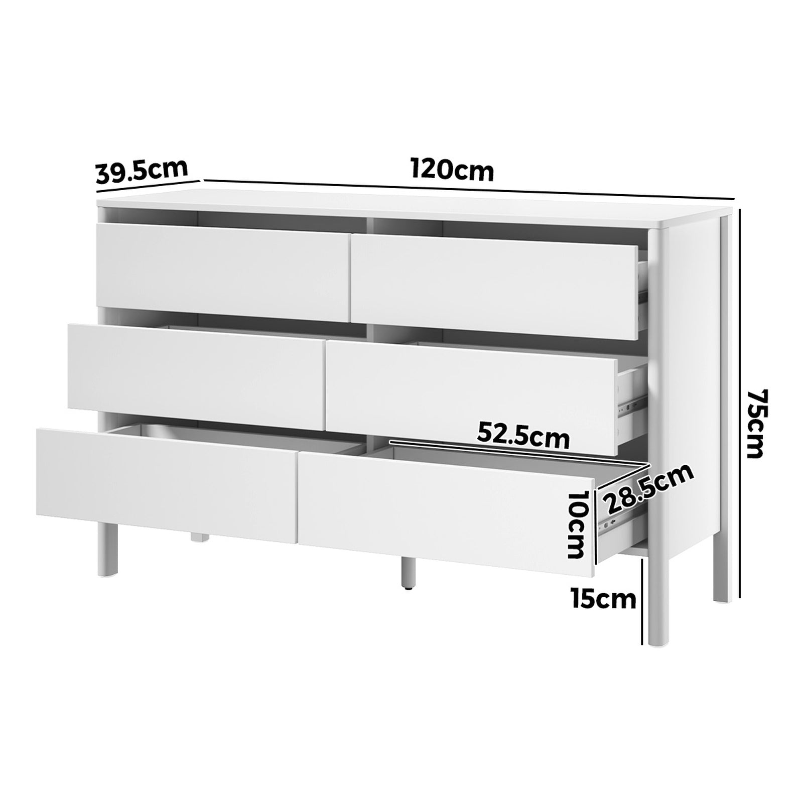 Oikiture 6 Chest Of Drawers Dresser Lowboy Storage Handle-Free Bedroom White