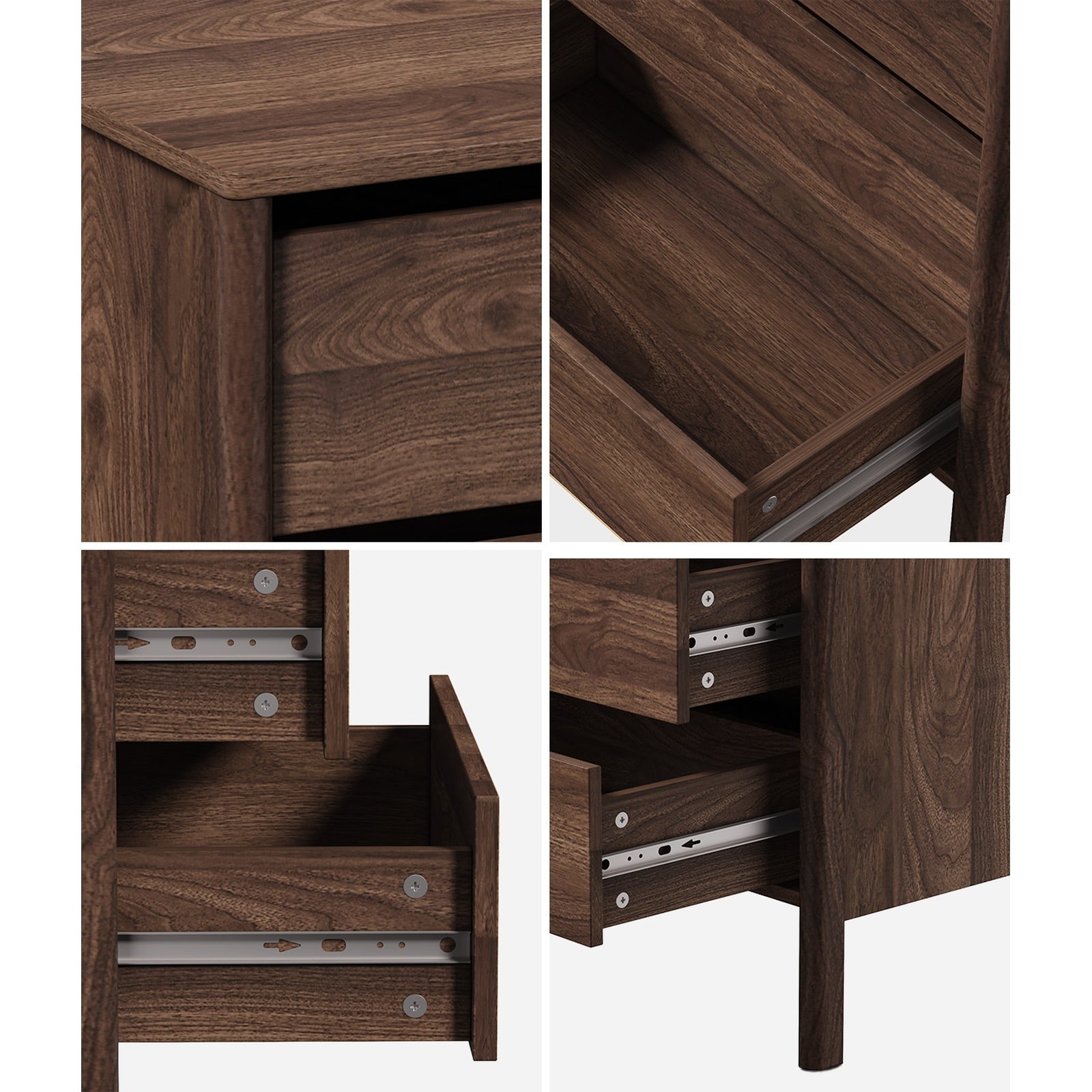 Oikiture 6 Chest Of Drawers Dresser Lowboy Storage Handle-Free Bedroom Walnut