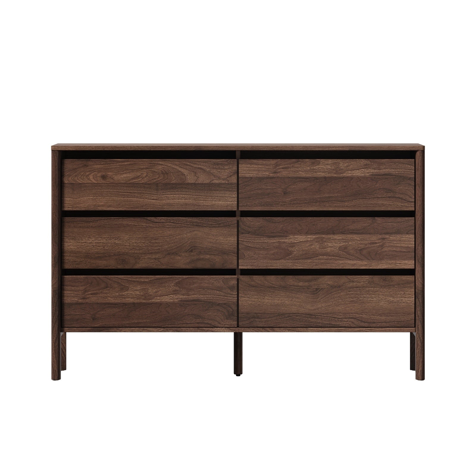 Oikiture 6 Chest Of Drawers Dresser Lowboy Storage Handle-Free Bedroom Walnut