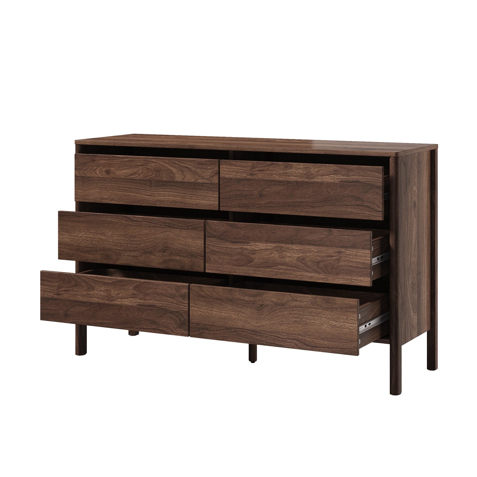 Oikiture 6 Chest Of Drawers Dresser Lowboy Storage Handle-Free Bedroom Walnut