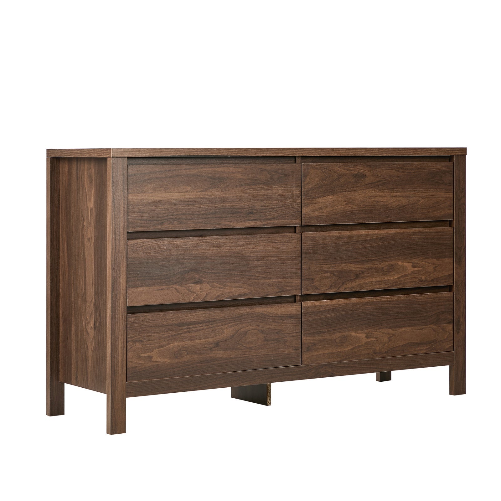 Oikiture 6 Chest Of Drawer Lowboy Dresser Storage Handle-Free Bedroom Walnut