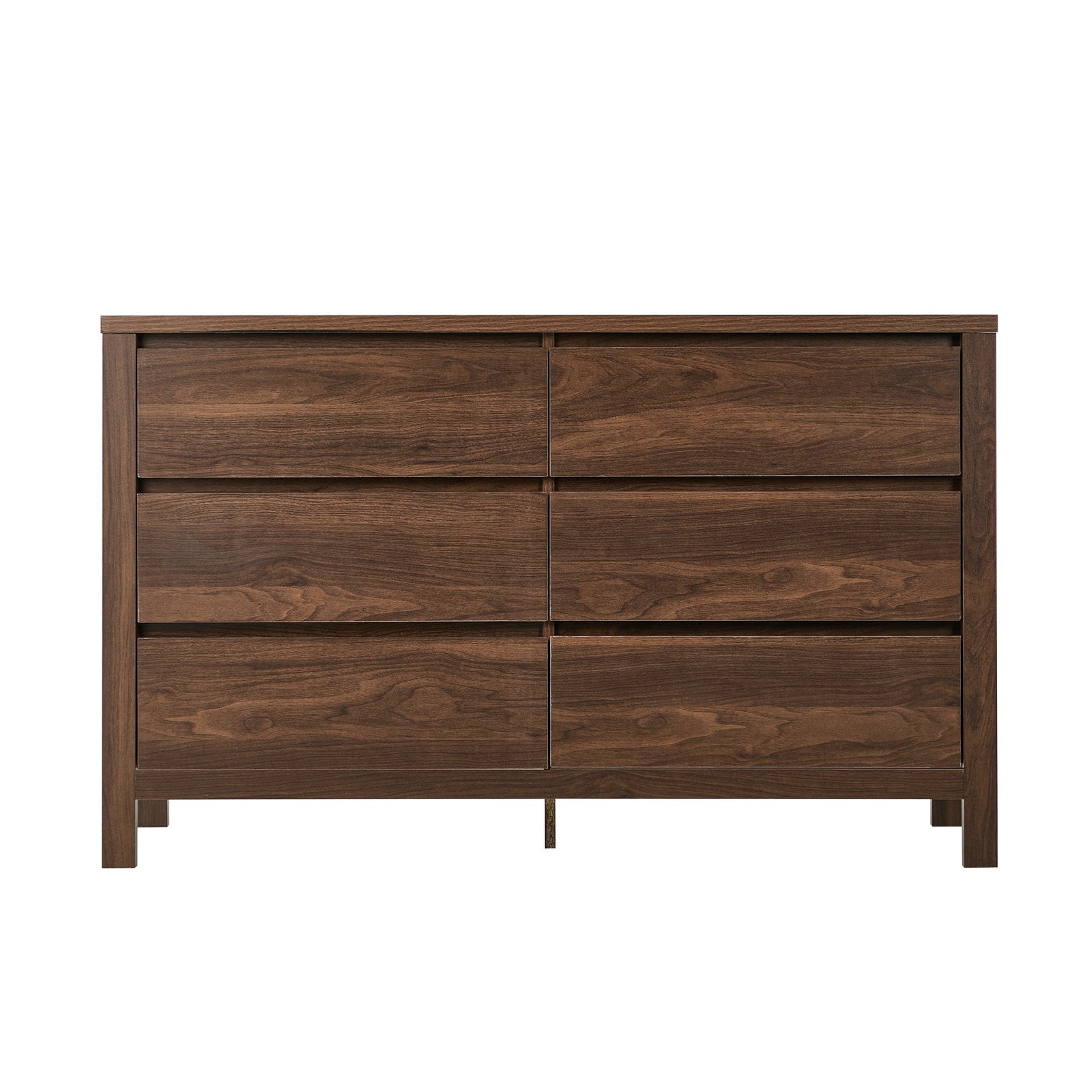 Oikiture 6 Chest Of Drawer Lowboy Dresser Storage Handle-Free Bedroom Walnut