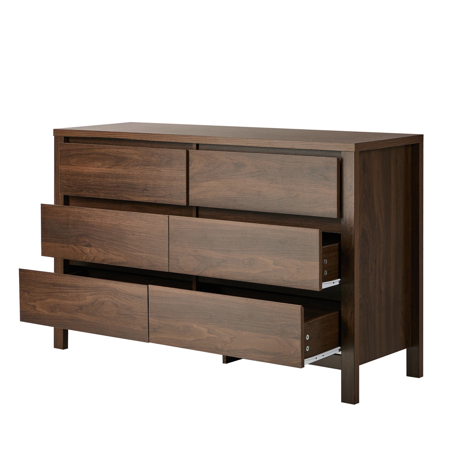 Oikiture 6 Chest Of Drawer Lowboy Dresser Storage Handle-Free Bedroom Walnut