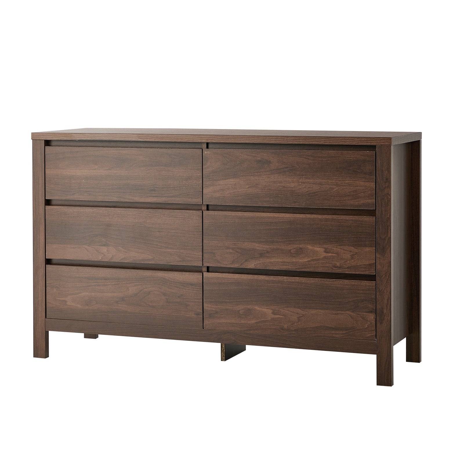 Oikiture 6 Chest Of Drawer Lowboy Dresser Storage Handle-Free Bedroom Walnut