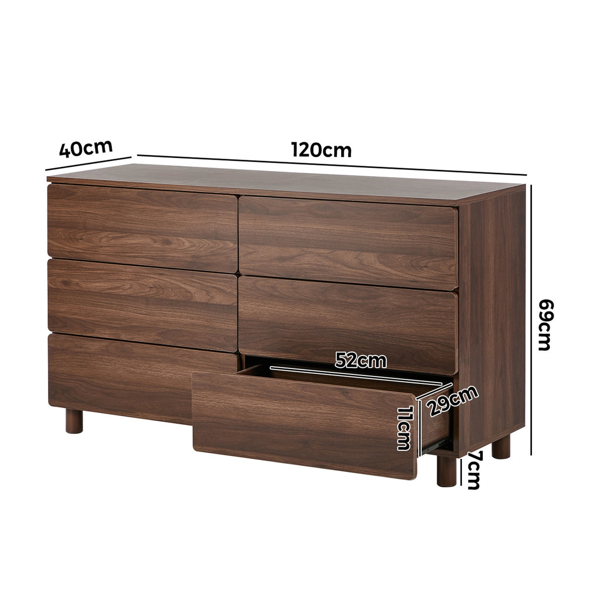 Oikiture 6 Chest of Drawers Lowboy Storage Dresser Hallway Bedroom Natural