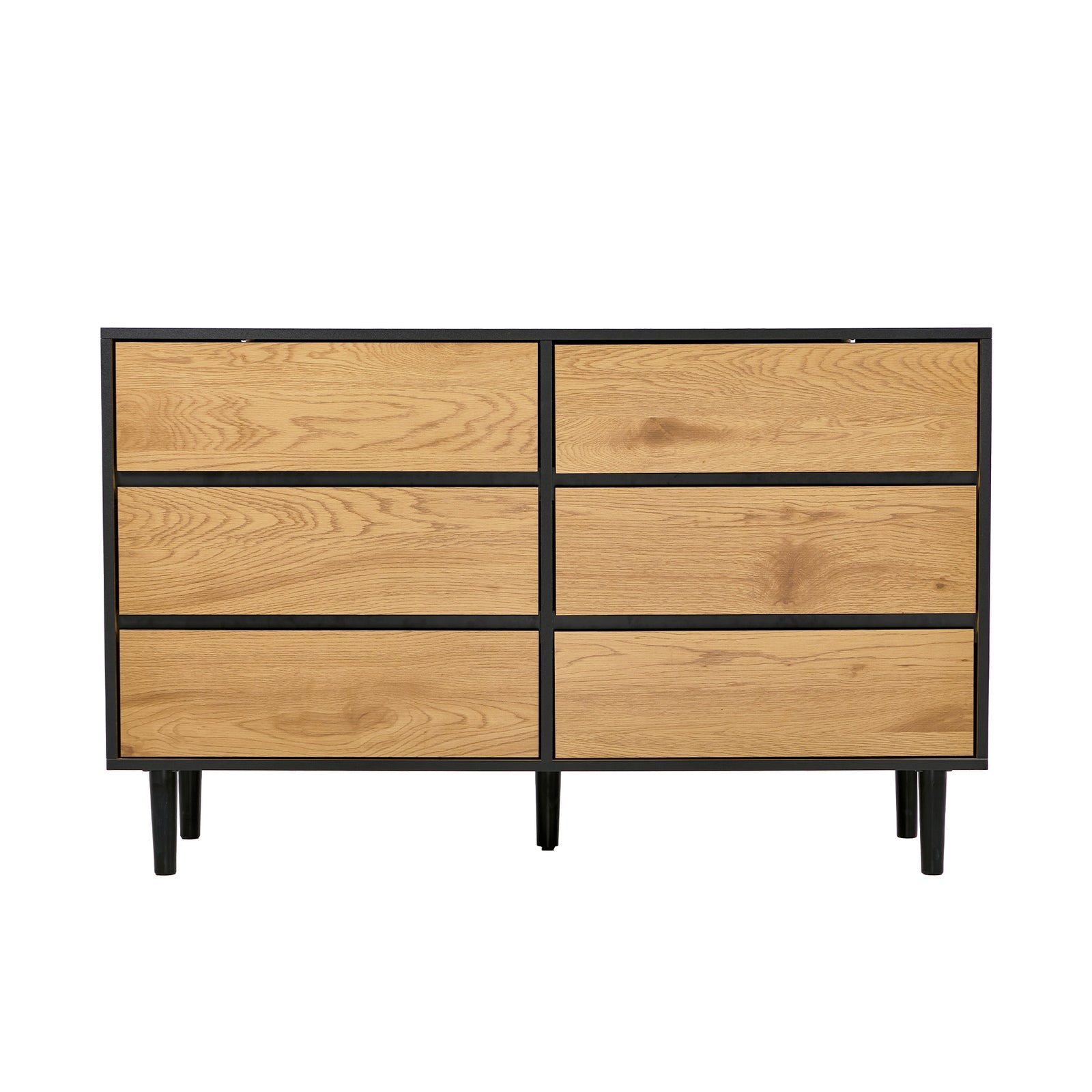 Oikiture 6 Chest of Drawers Lowboy Storage Dresser Hallway Bedroom Natural