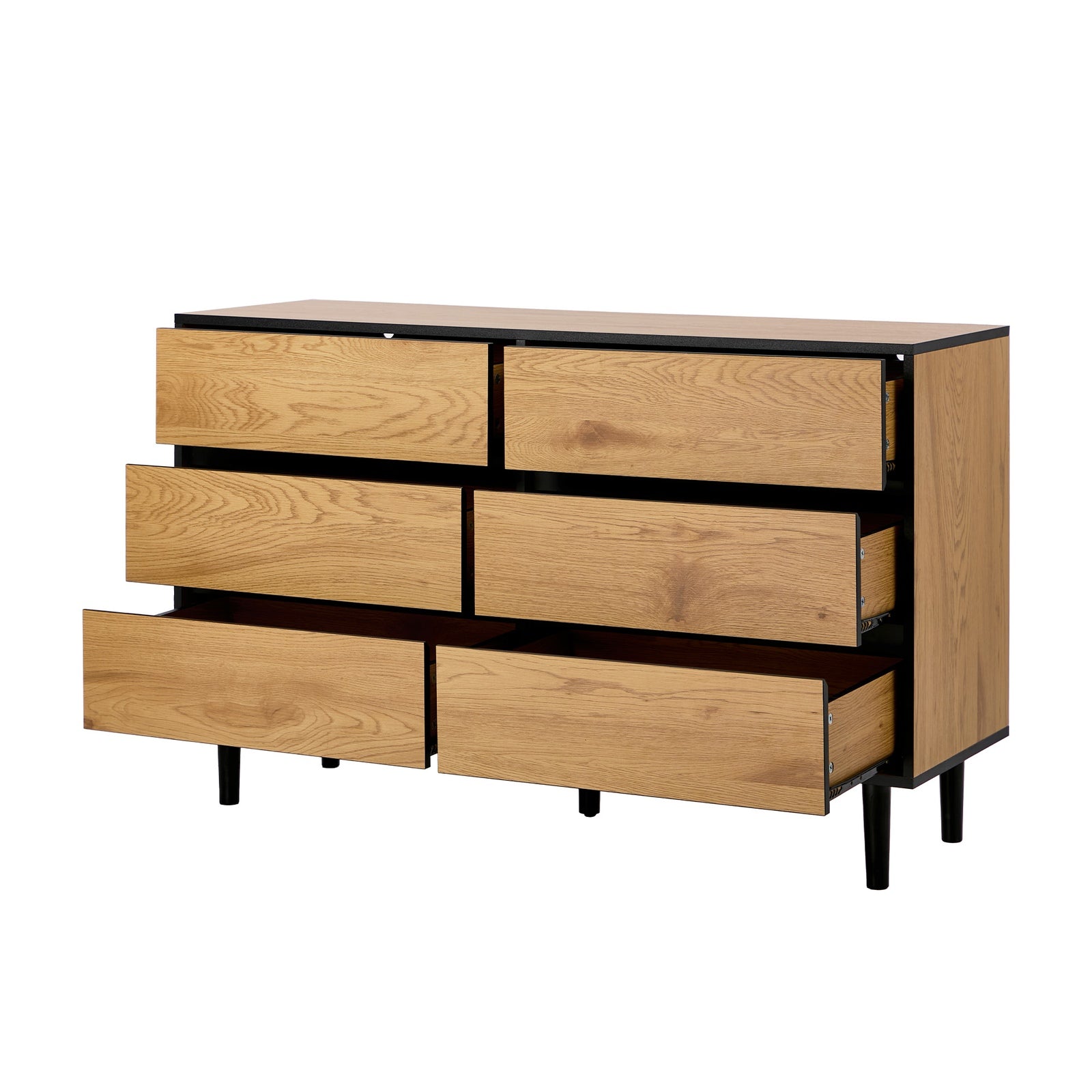 Oikiture 6 Chest of Drawers Lowboy Storage Dresser Hallway Bedroom Natural