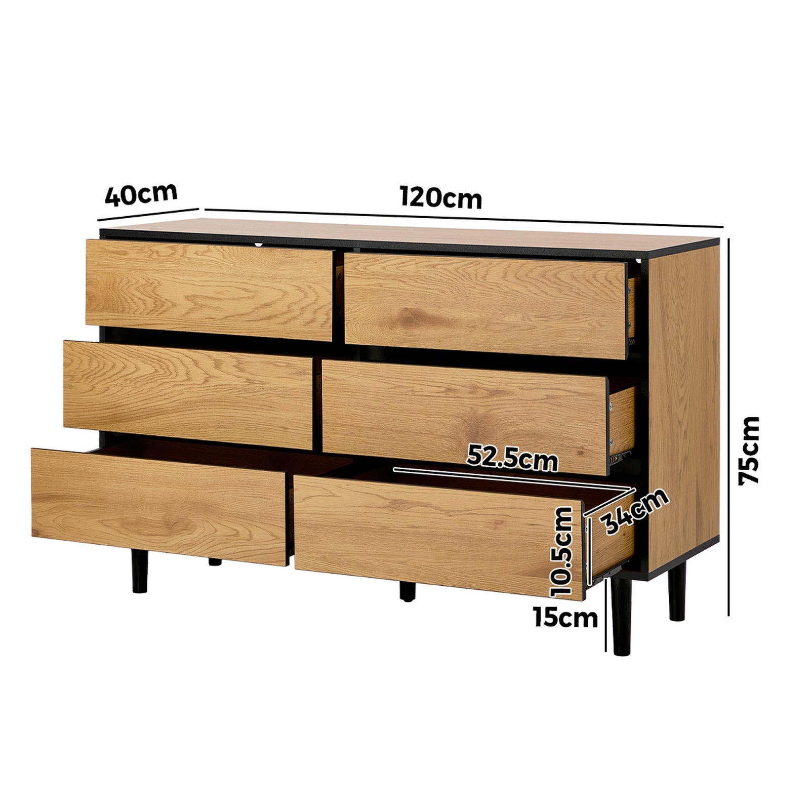 Oikiture 6 Chest of Drawers Lowboy Storage Dresser Hallway Bedroom Natural