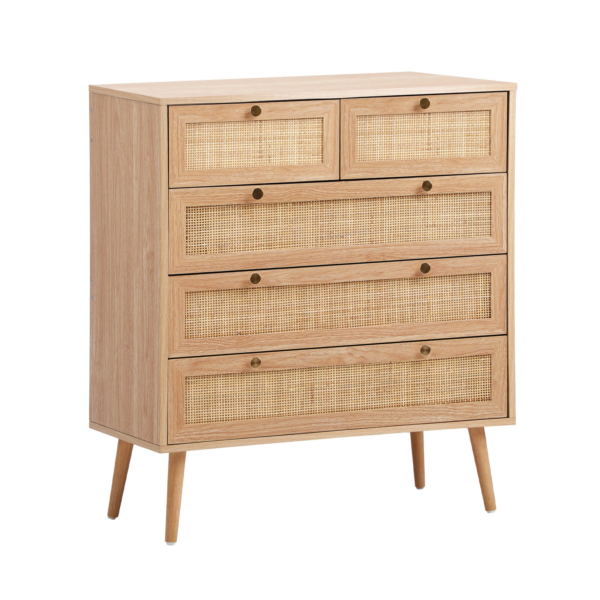 Oikiture 5 Chest of Drawers Dresser Chest Storage Cabinet Tallboy Rattan - Sunyee
