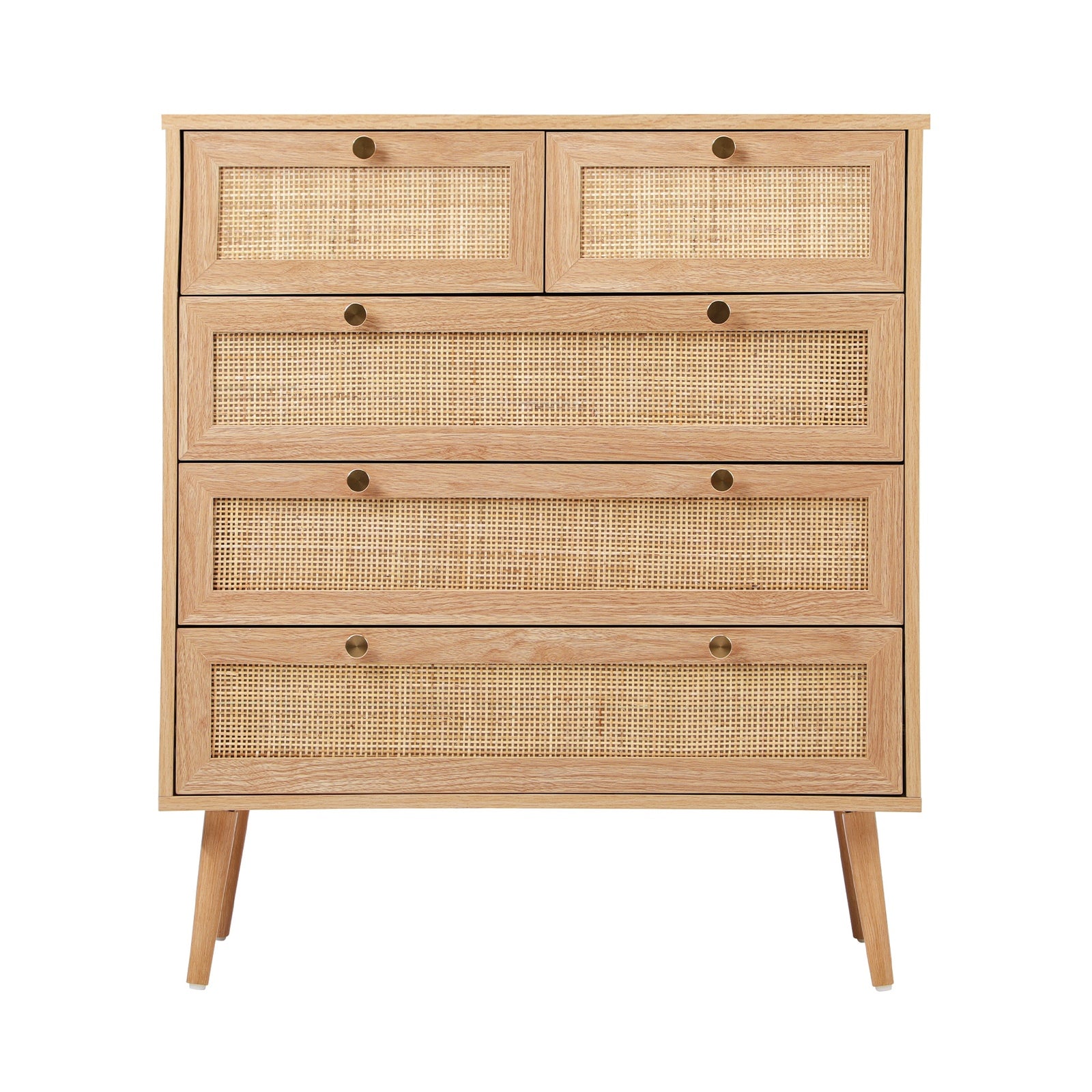 Oikiture 5 Chest of Drawers Dresser Chest Storage Cabinet Tallboy Rattan - Sunyee