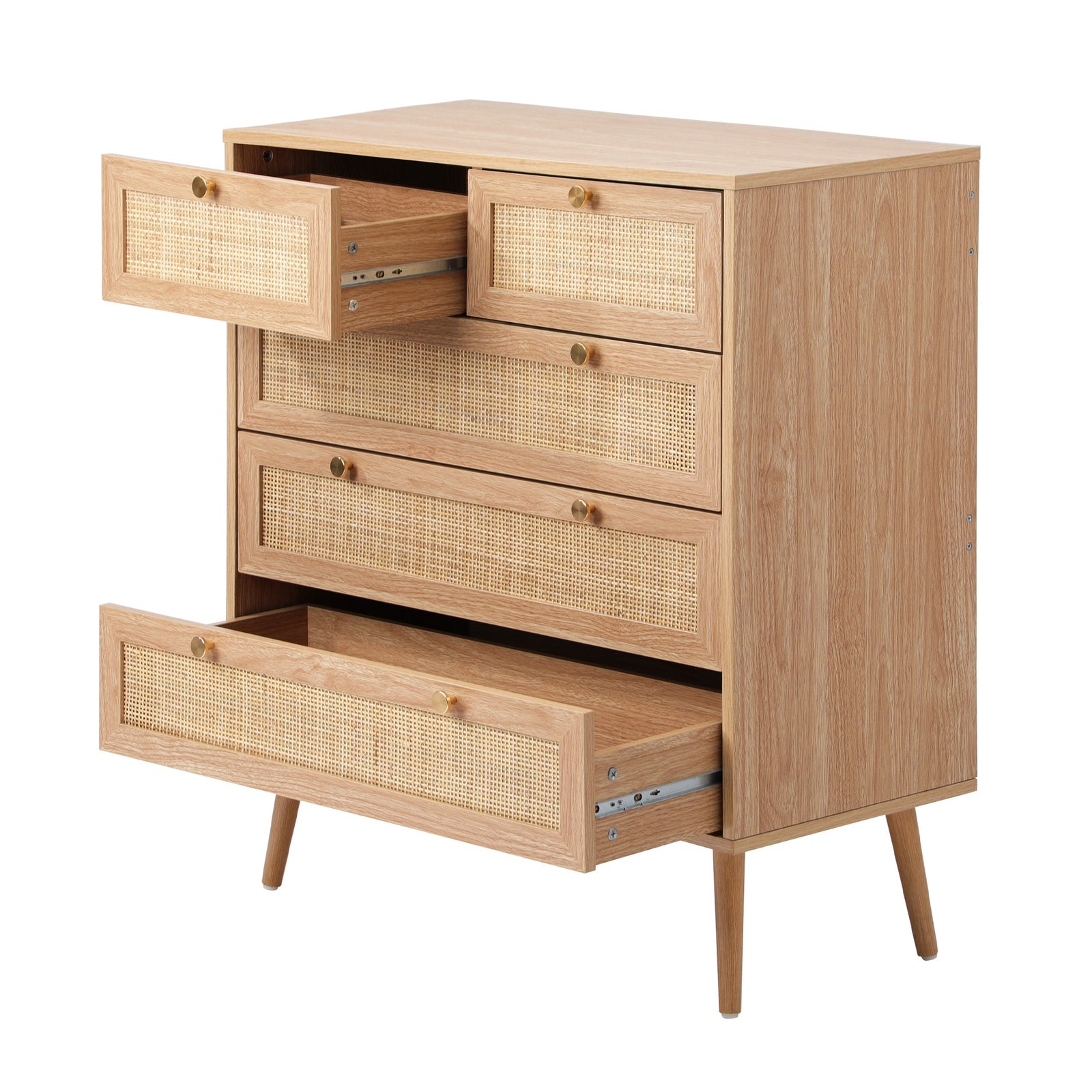 Oikiture 5 Chest of Drawers Dresser Chest Storage Cabinet Tallboy Rattan - Sunyee