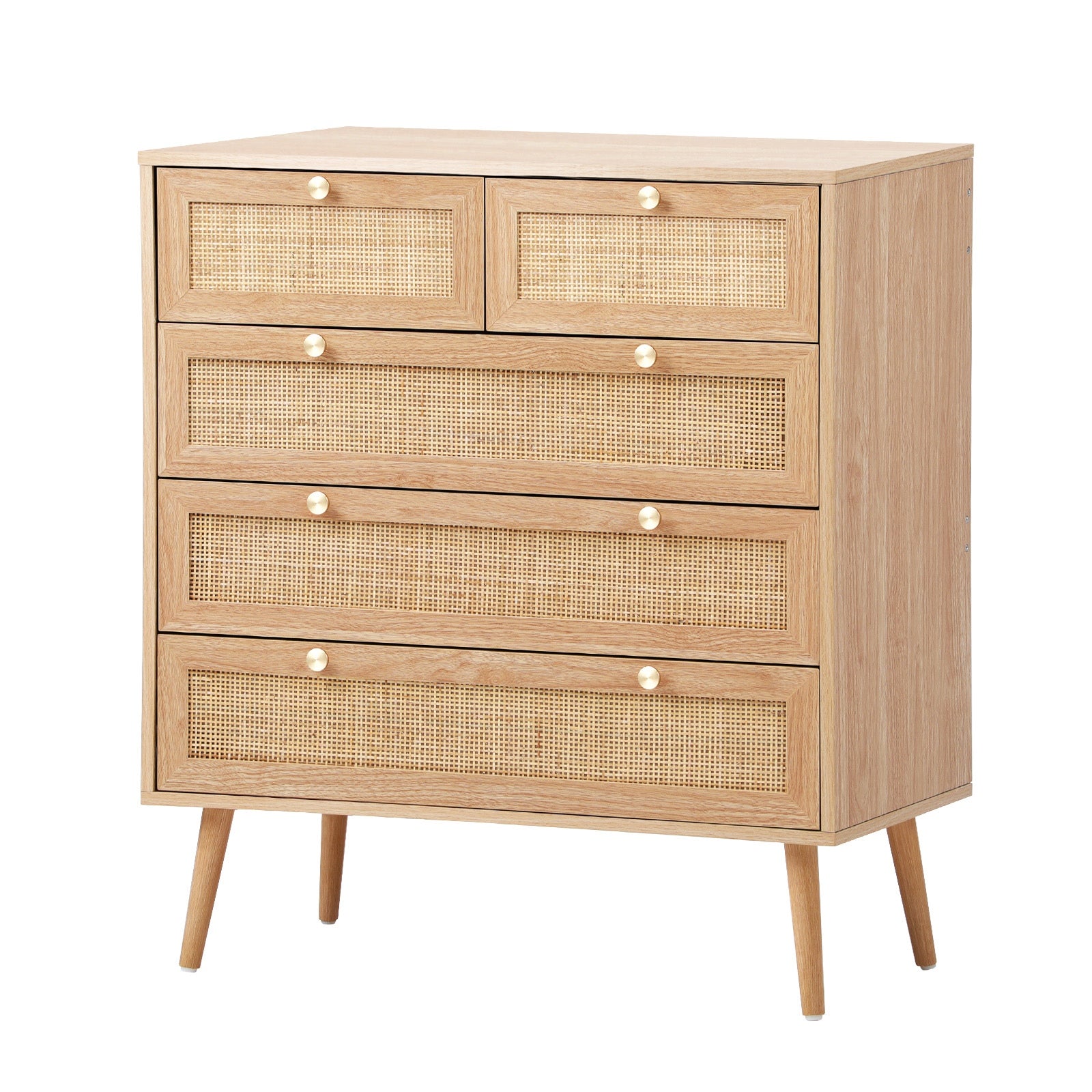Oikiture 5 Chest of Drawers Dresser Chest Storage Cabinet Tallboy Rattan - Sunyee