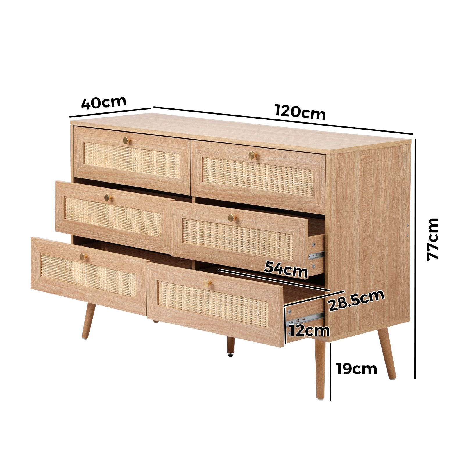 Oikiture 6 Chest of Drawers Dresser Chest Storage Cabinet Tallboy Rattan - Sunyee