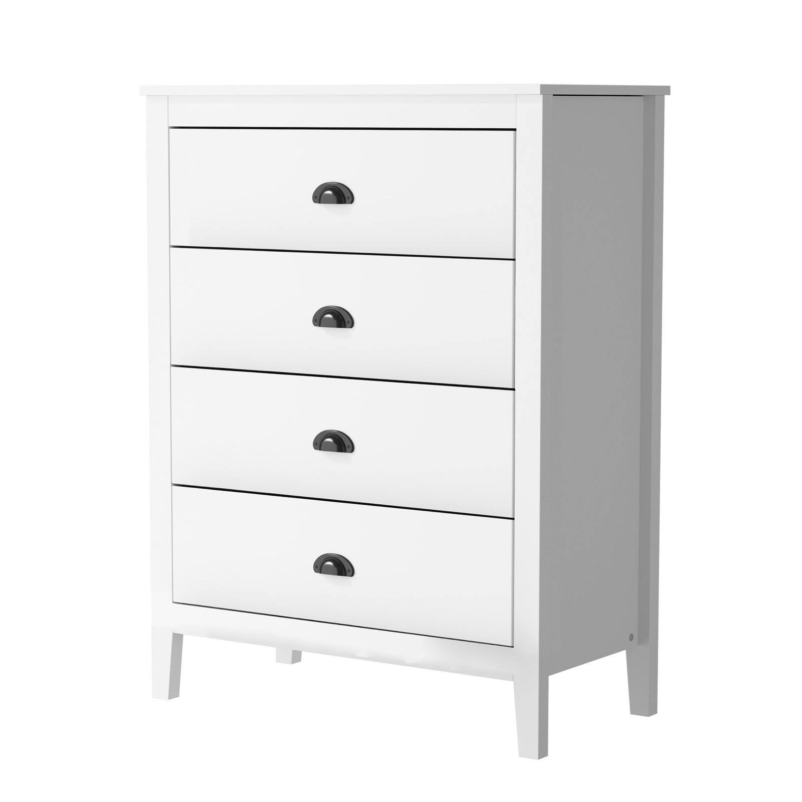 Oikiture 4 Chest of Drawers Dresser Storage Cabinet Tallboy White Vintage - Sunyee