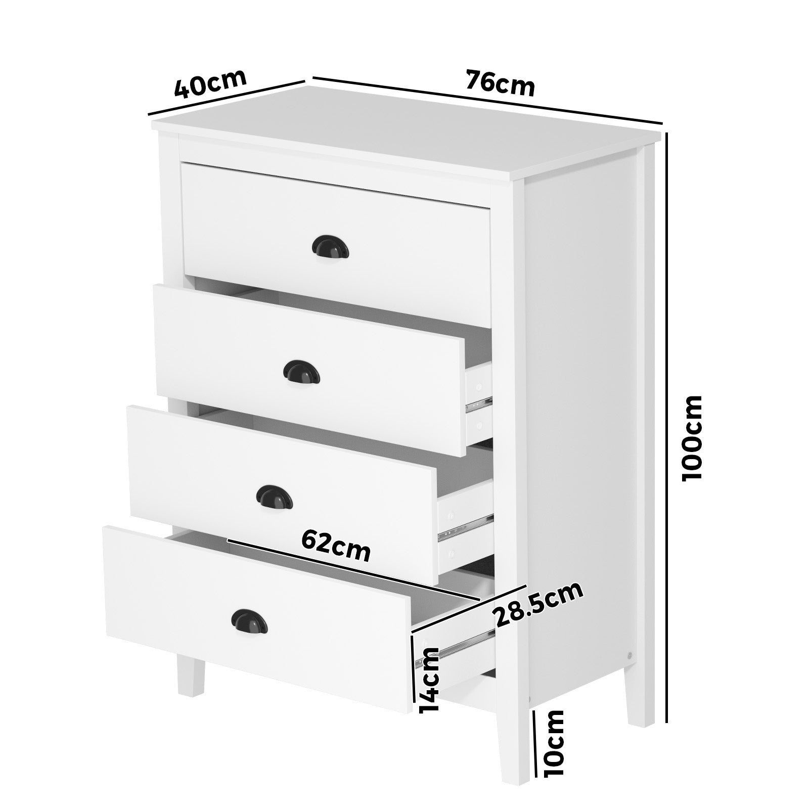 Oikiture 4 Chest of Drawers Dresser Storage Cabinet Tallboy White Vintage - Sunyee