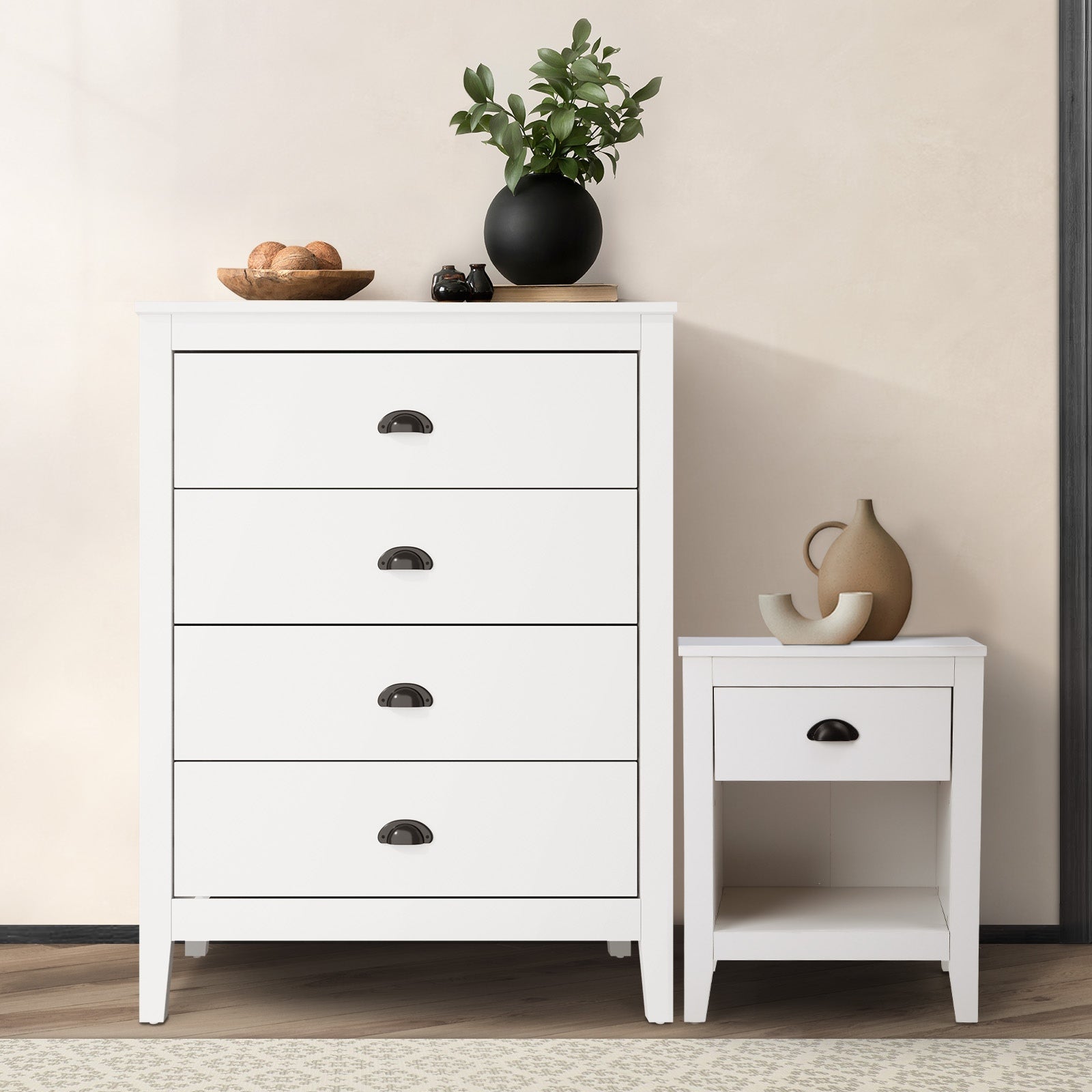 Oikiture 4 Chest of Drawers and Bedside Table Vintage Nightstands Bedroom Set - Sunyee