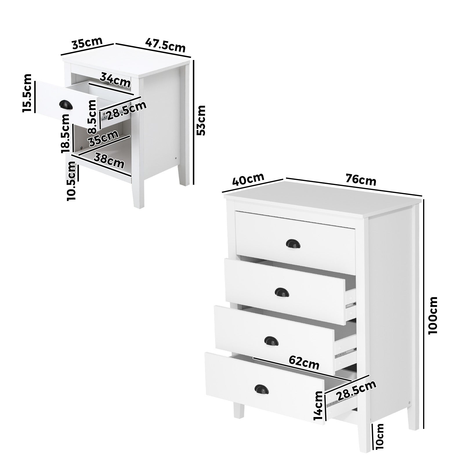 Oikiture 4 Chest of Drawers and Bedside Table Vintage Nightstands Bedroom Set - Sunyee
