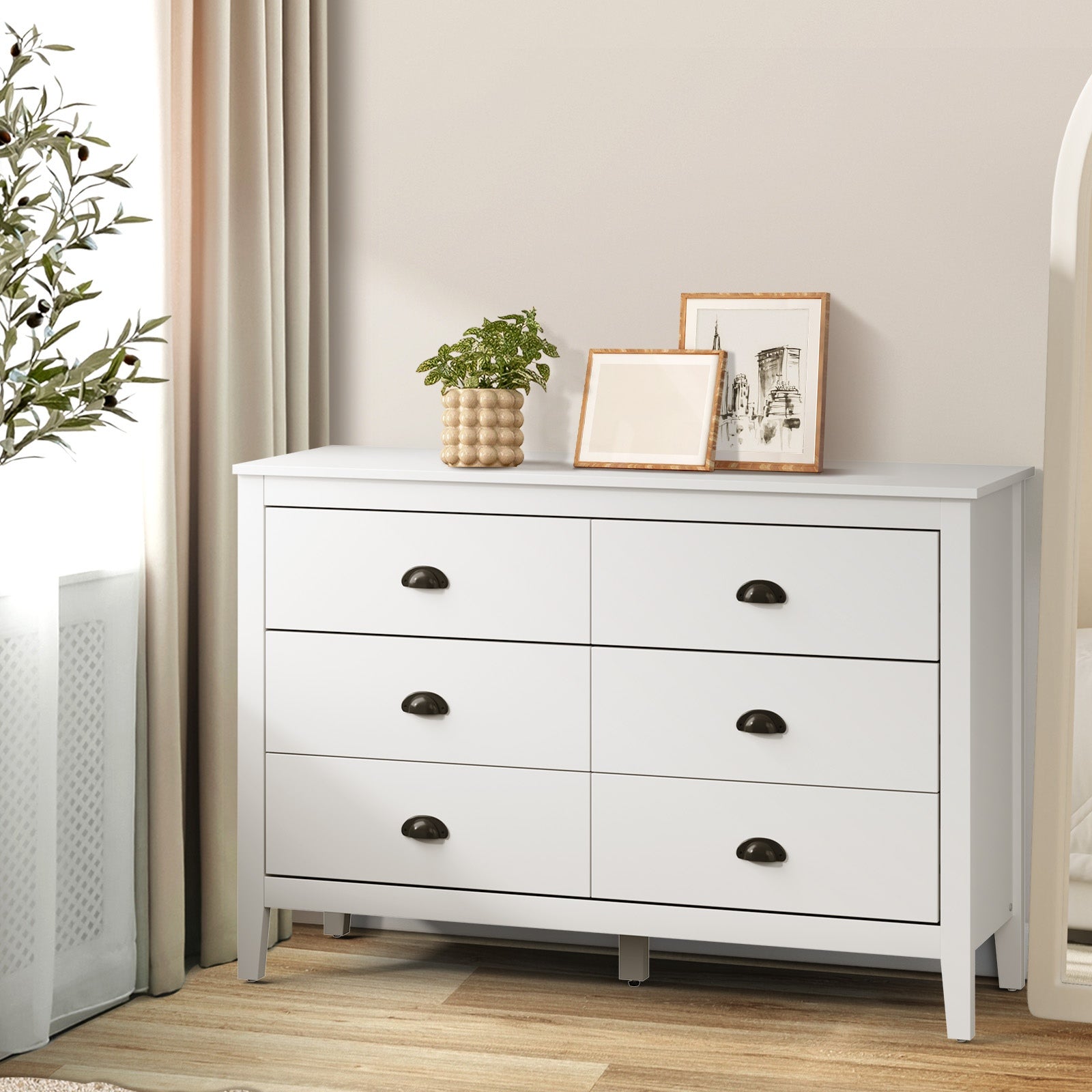 Oikiture Chest of Drawers Dresser Storage Cabinet Tallboy White Vintage - Sunyee
