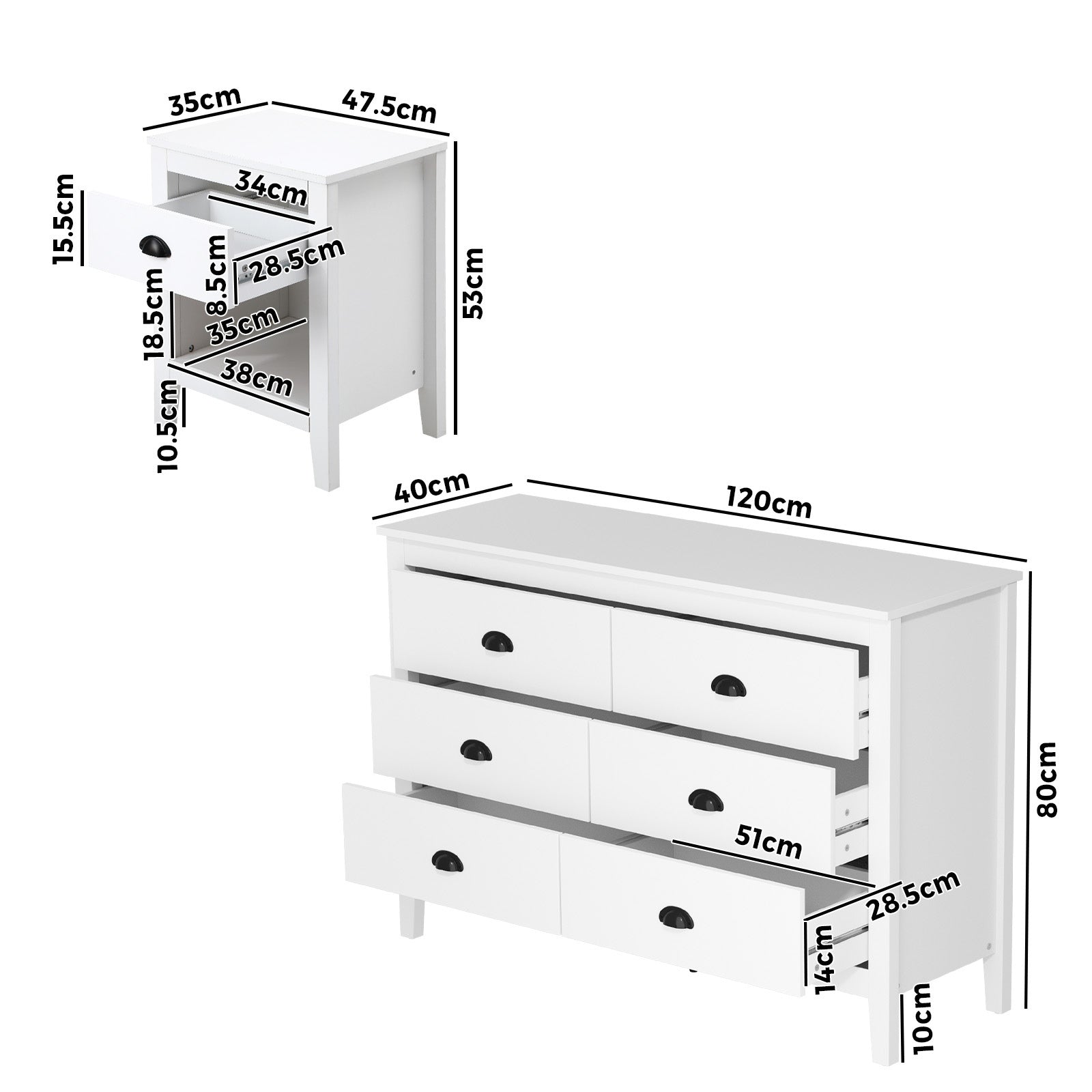 Oikiture 6 Chest of Drawers and 2 Bedside Tables Vintage Nightstands Bedroom Set - Sunyee