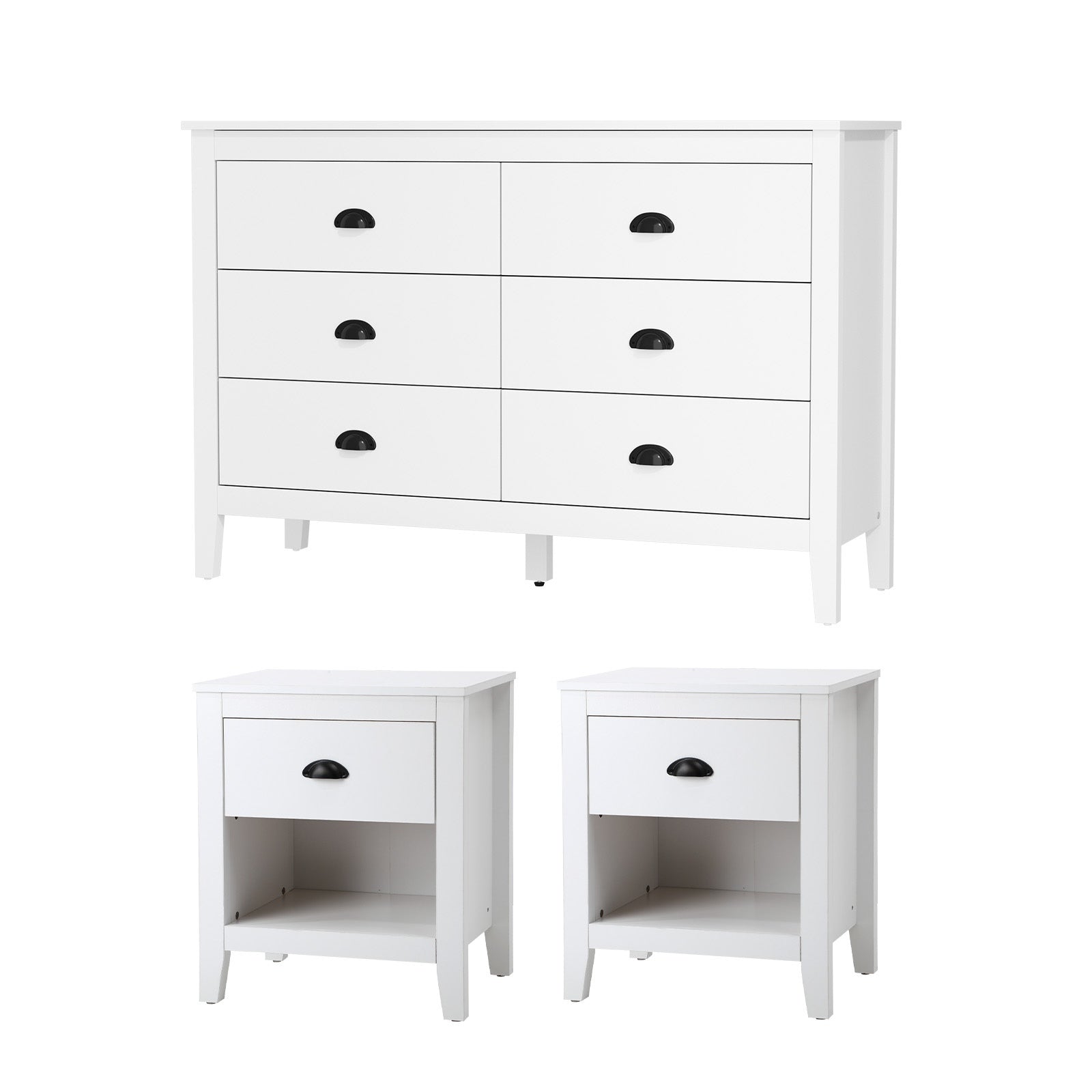 Oikiture 6 Chest of Drawers and 2 Bedside Tables Vintage Nightstands Bedroom Set - Sunyee