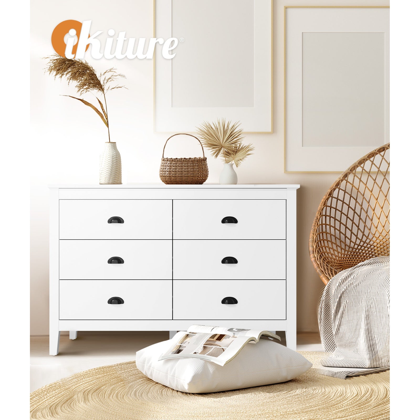 Oikiture Chest of Drawers Dresser Storage Cabinet Tallboy White Vintage - Sunyee