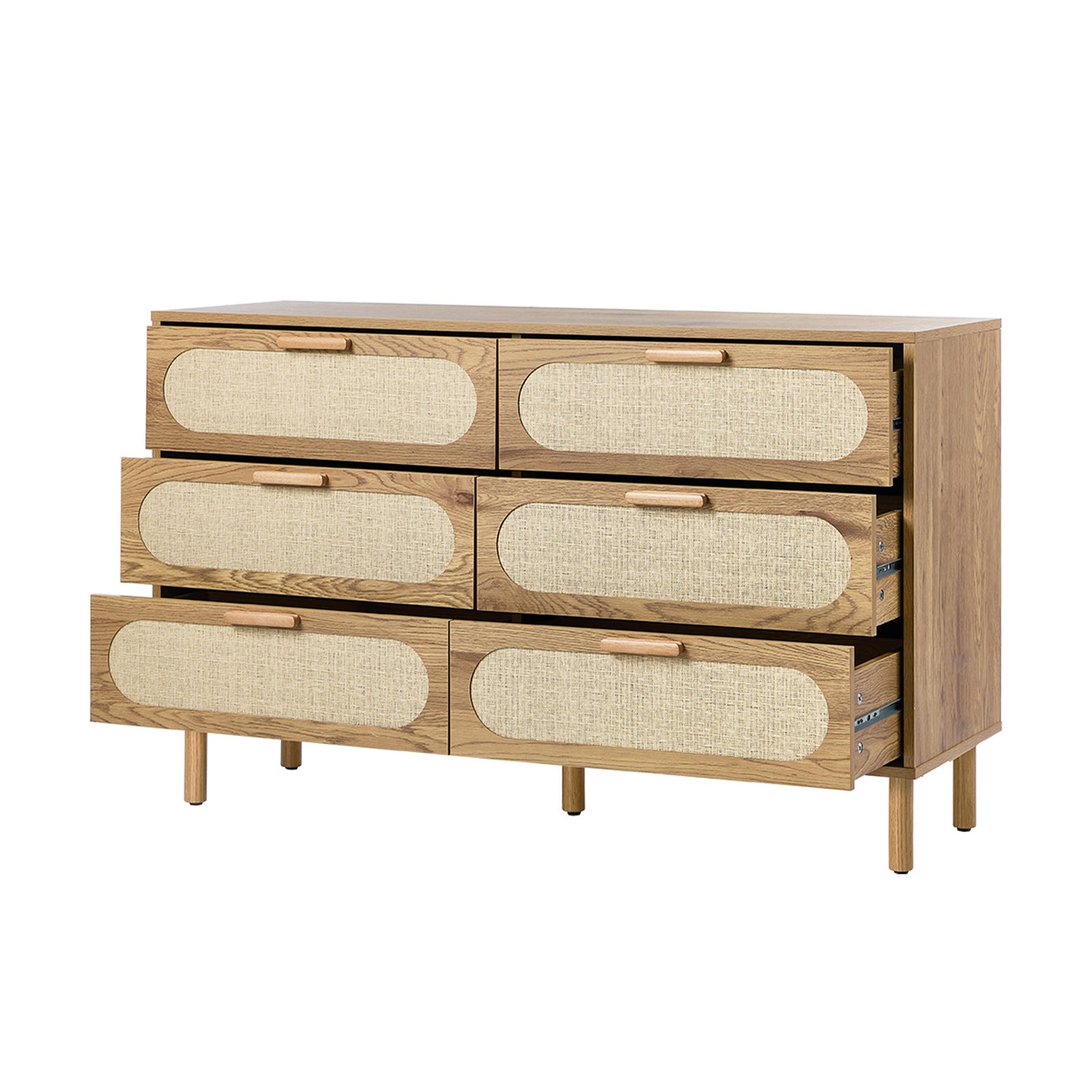 Oikiture 6 Chest of Drawers Lowboy Storage Cabinet Dresser Entryway Natural