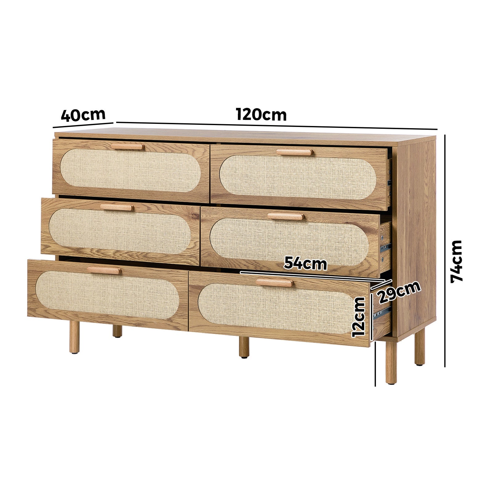 Oikiture 6 Chest of Drawers Lowboy Storage Cabinet Dresser Entryway Natural