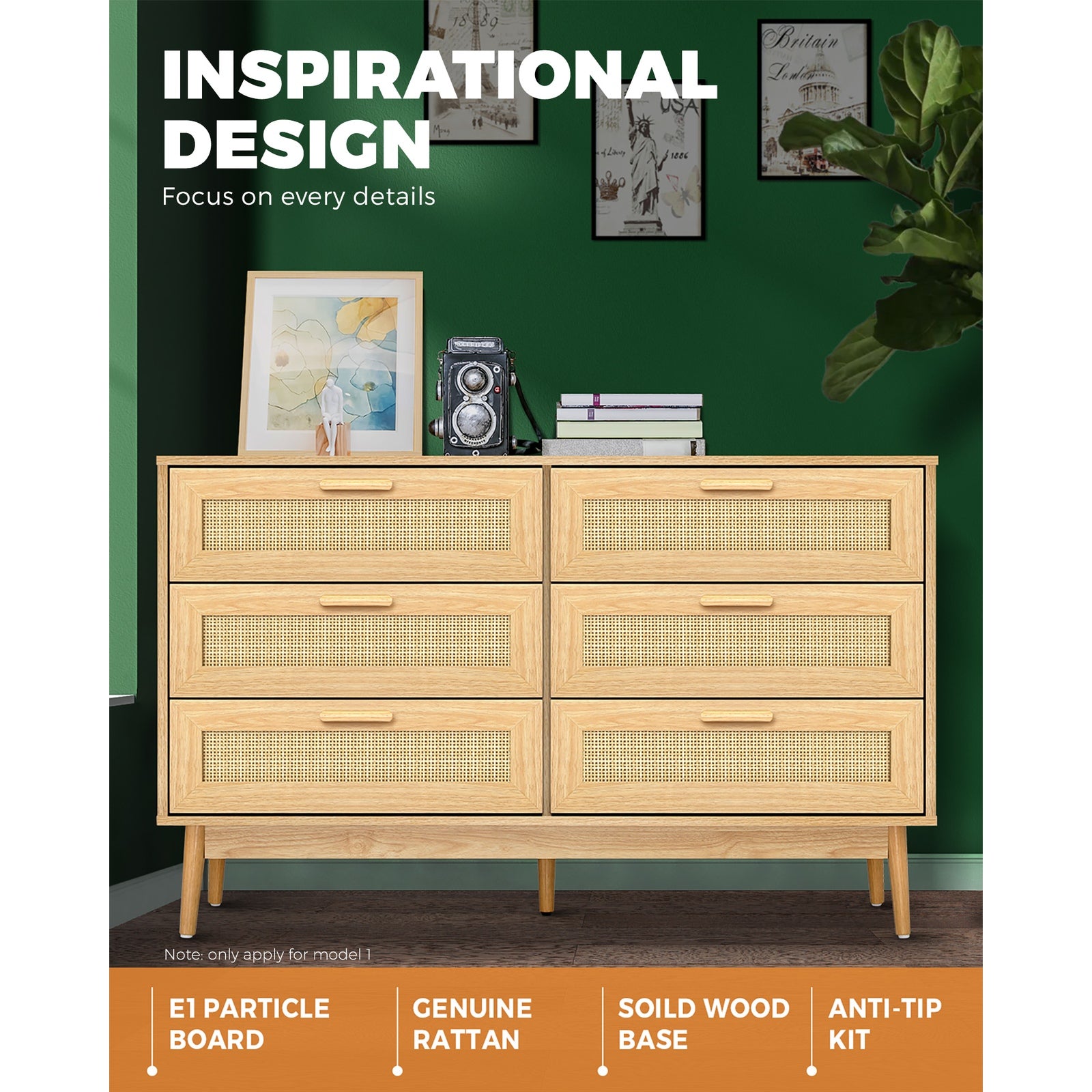 Oikiture Chest of Drawers Storage Cabinet Tallboy Dresser Bedroom Furniture - Sunyee