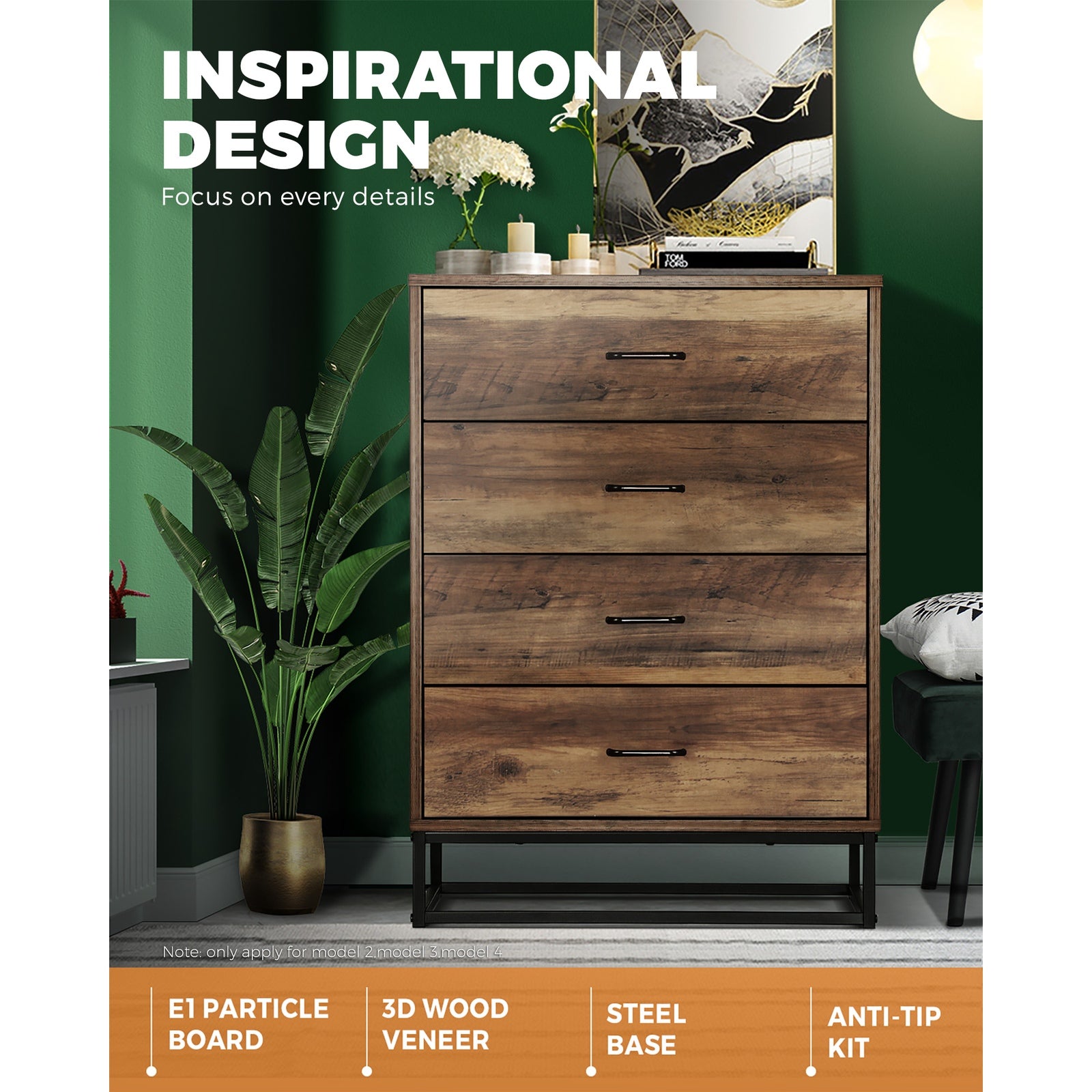 Oikiture Chest of Drawers Storage Cabinet Tallboy Dresser Bedroom Furniture