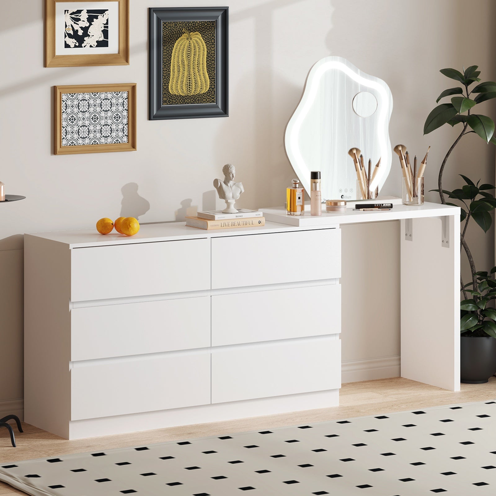 Oikiture 6 Chest of Drawers Dresser with Side Table Storage Tallboy - Sunyee