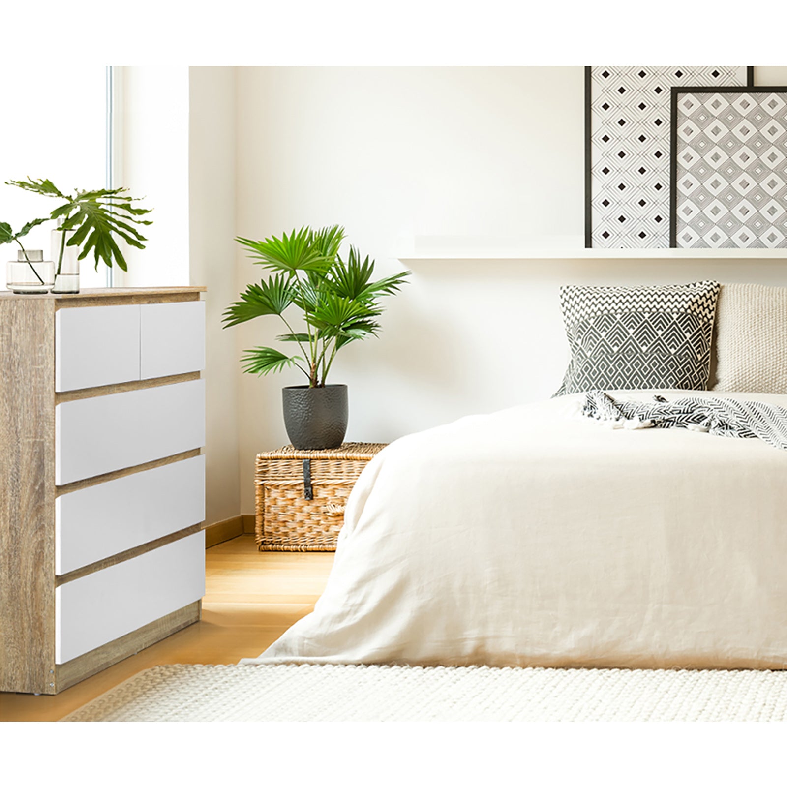 Oikiture 5 Chest of Drawers Tallboy Cabinet Dresser Table Wooden White Furniture - Sunyee