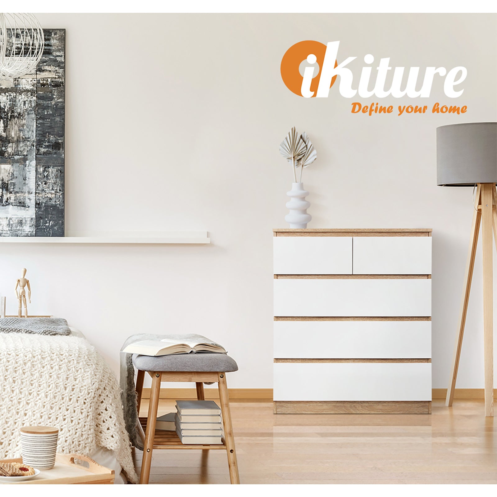 Oikiture 5 Chest of Drawers Tallboy Cabinet Dresser Table Wooden White Furniture - Sunyee