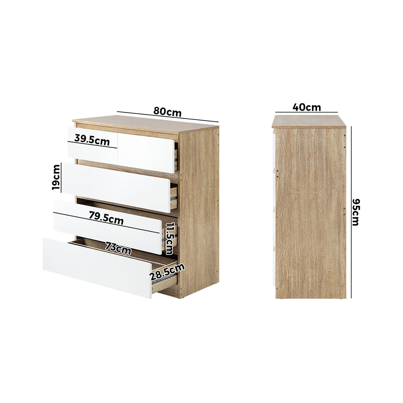 Oikiture 5 Chest of Drawers Tallboy Cabinet Dresser Table Wooden White Furniture - Sunyee