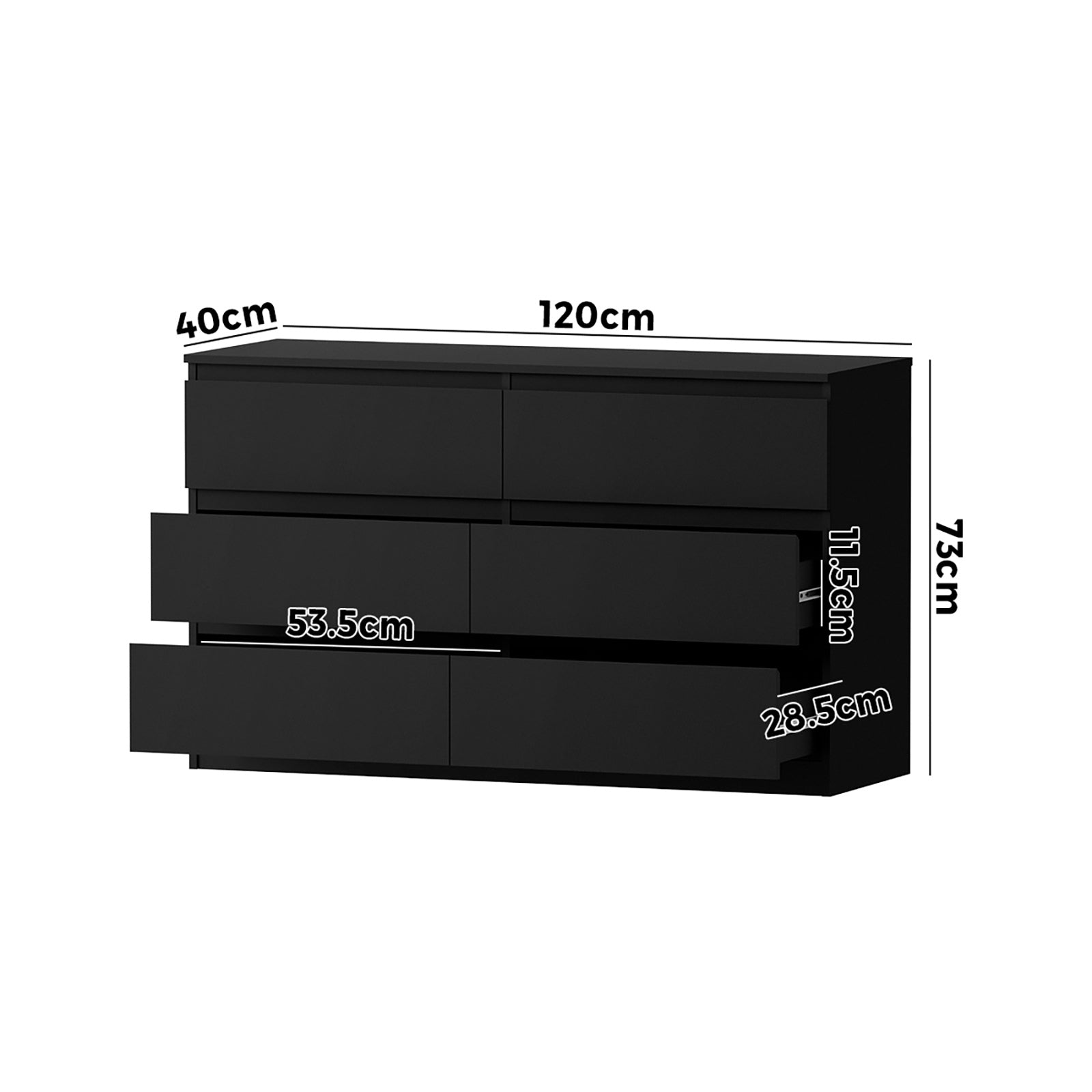 Oikiture 6 Chest of Drawers Lowboy Storage Cabinet Dresser Table Bedroom Black - Sunyee