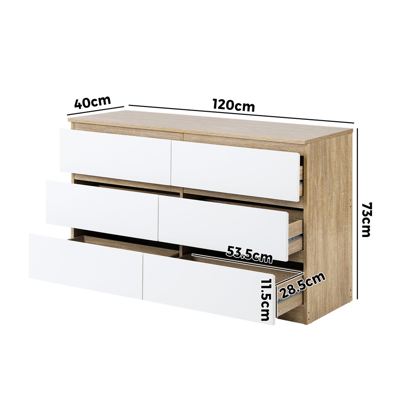 Oikiture 6 Chest of Drawers Lowboy Storage Cabinet Dresser Table Bedroom