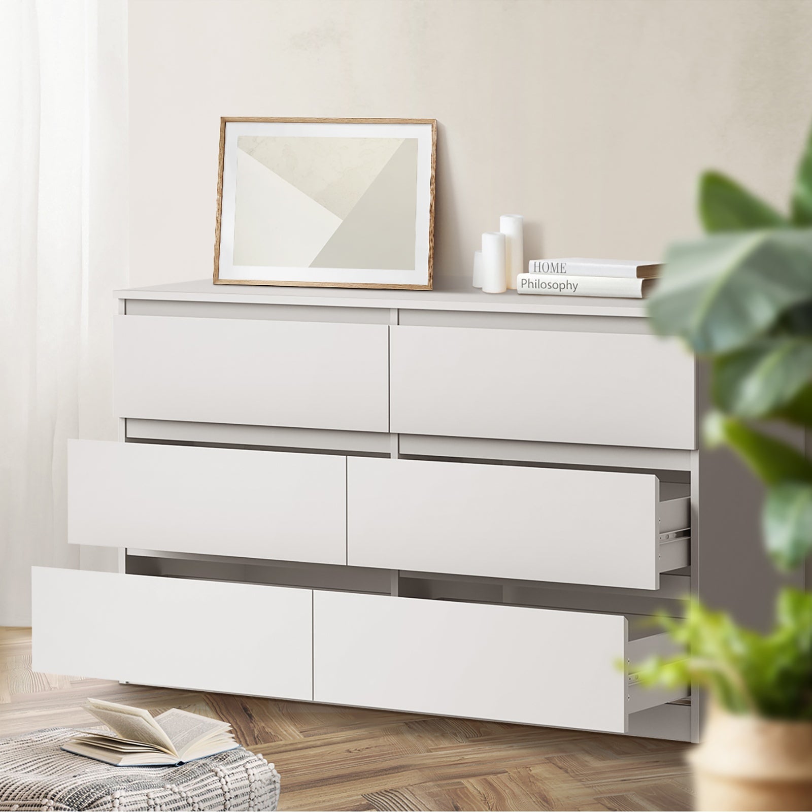Oikiture 6 Chest of Drawers Lowboy Storage Cabinet Dresser Table Bedroom White - Sunyee