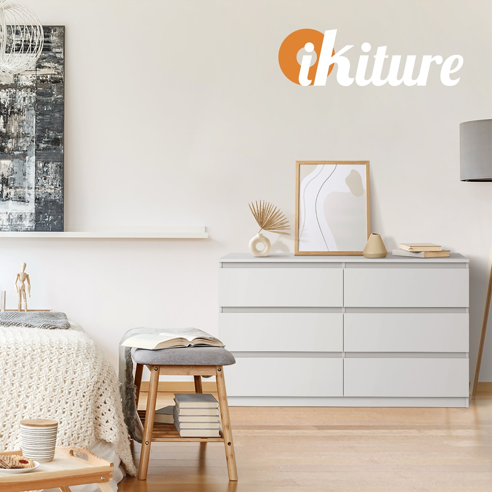 Oikiture 6 Chest of Drawers Lowboy Storage Cabinet Dresser Table Bedroom White - Sunyee