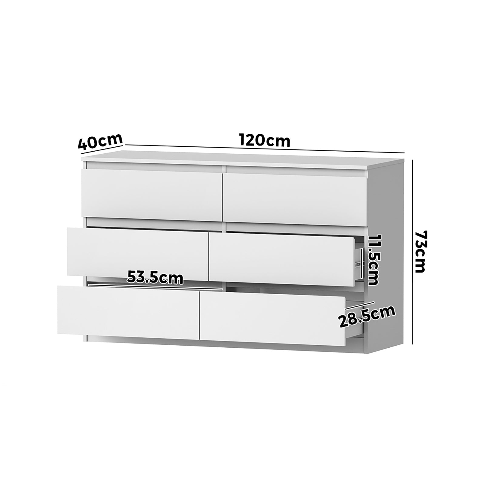 Oikiture 6 Chest of Drawers Lowboy Storage Cabinet Dresser Table Bedroom White - Sunyee