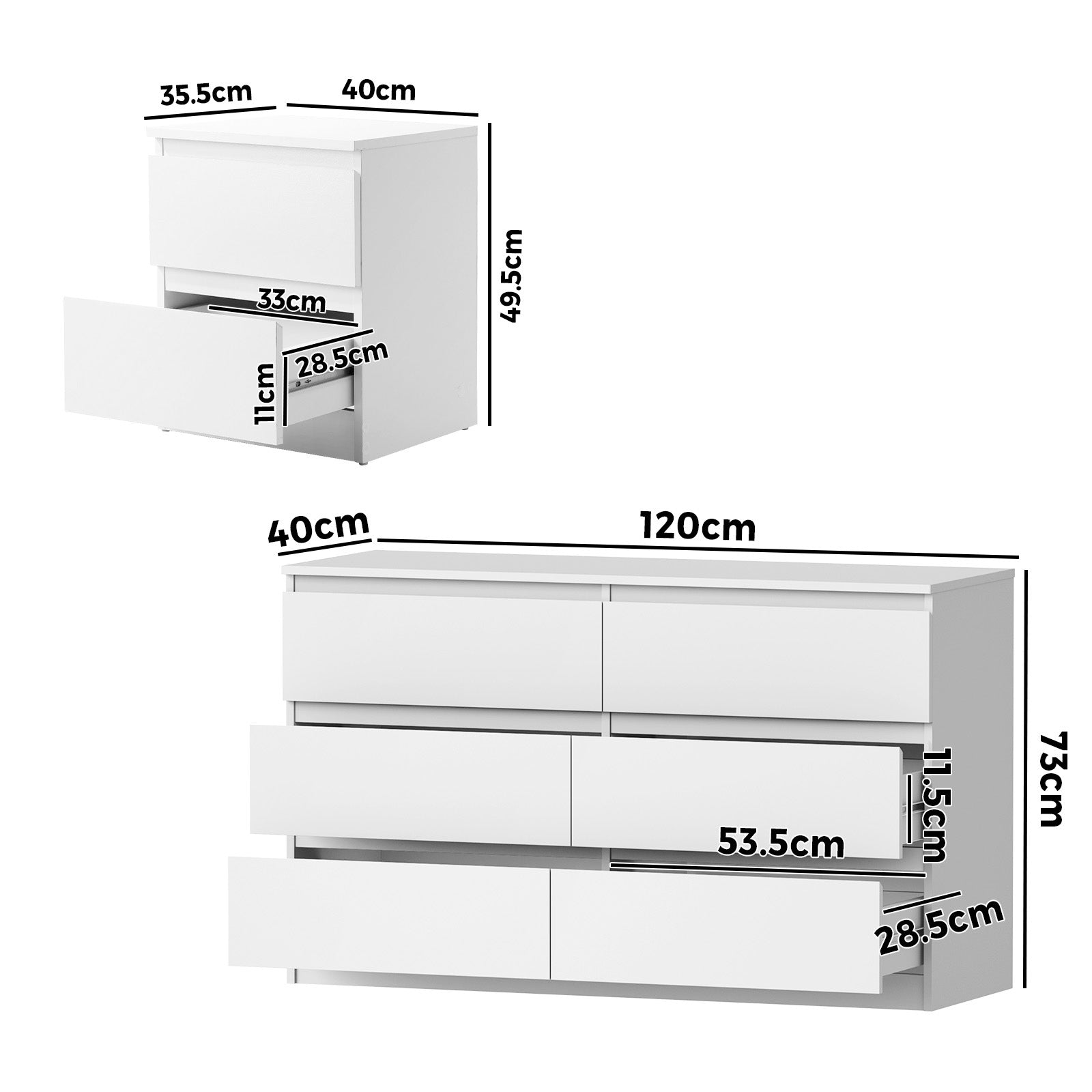 Oikiture 6 Chest of Drawers and 2 Bedside Tables Cabinet Bedroom Set - Sunyee