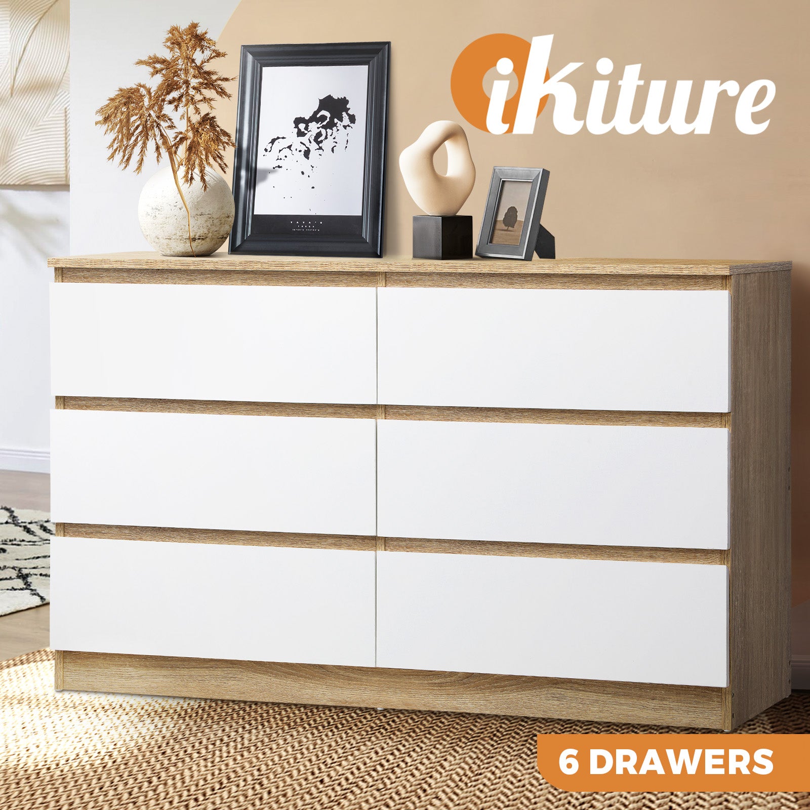 Oikiture 6 Chest of Drawers Lowboy Storage Cabinet Dresser Table Bedroom