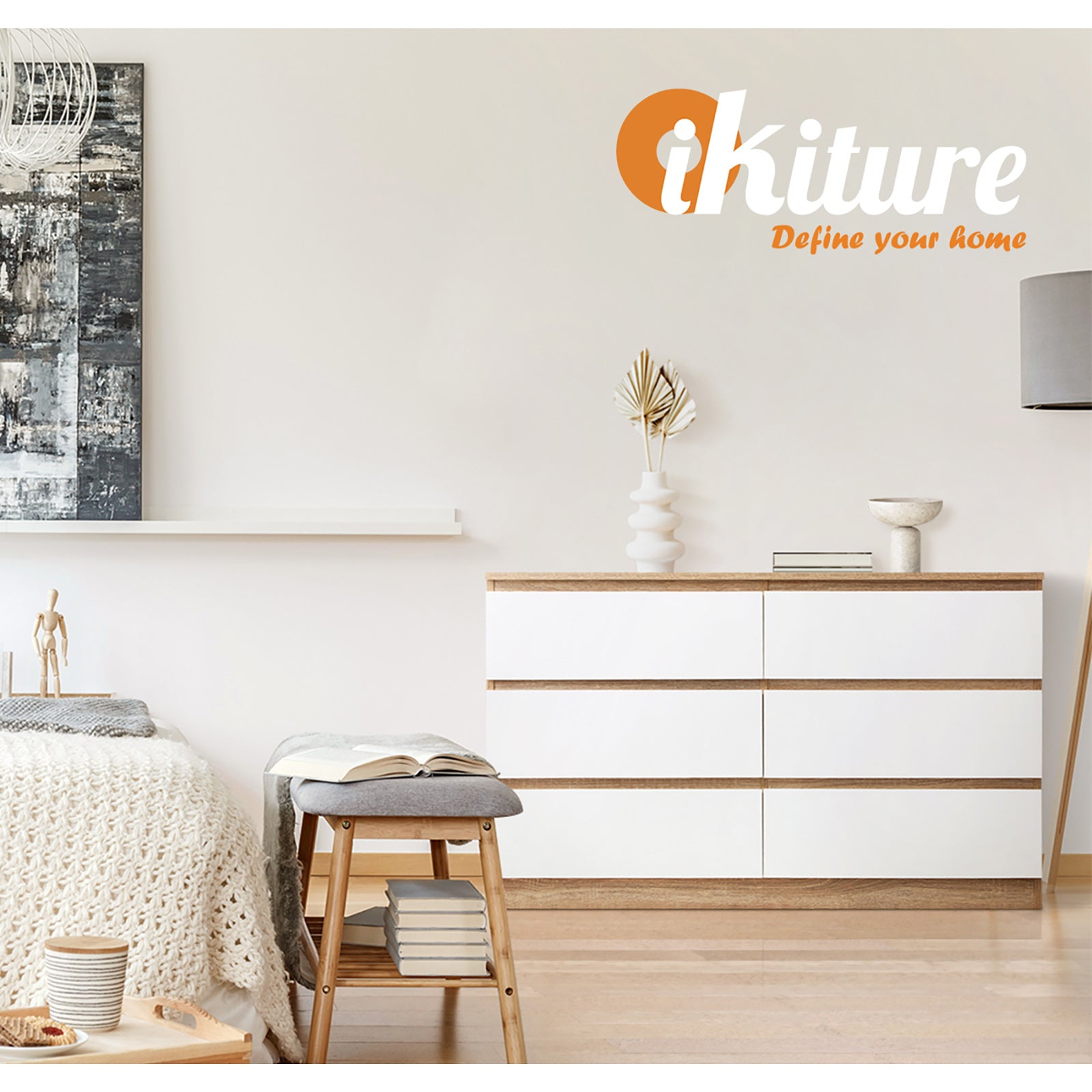 Oikiture 6 Chest of Drawers Tallboy Cabinet Dresser Table Wooden White Furniture - Sunyee