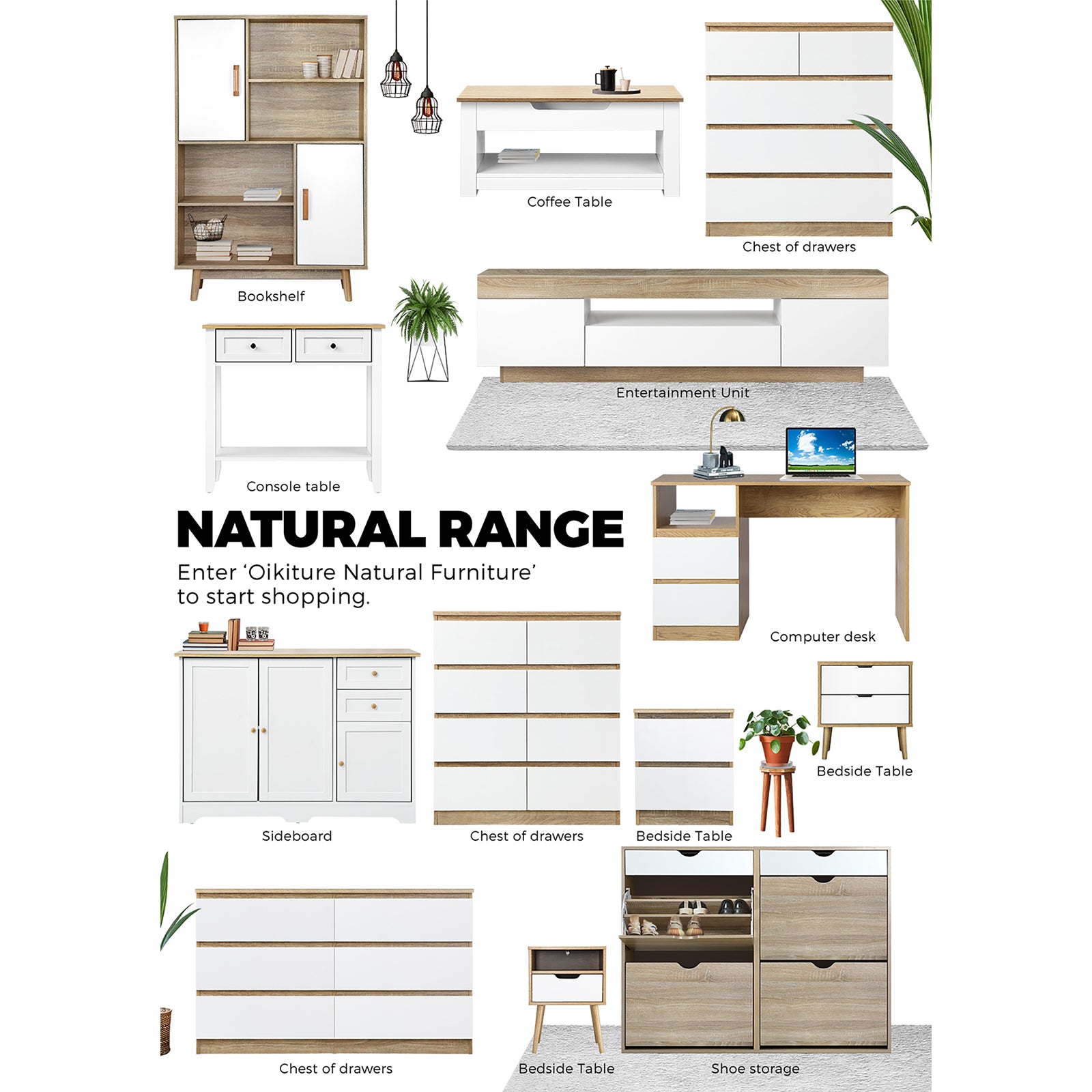 Oikiture 6 Chest of Drawers Tallboy Cabinet Dresser Table Wooden White Furniture - Sunyee