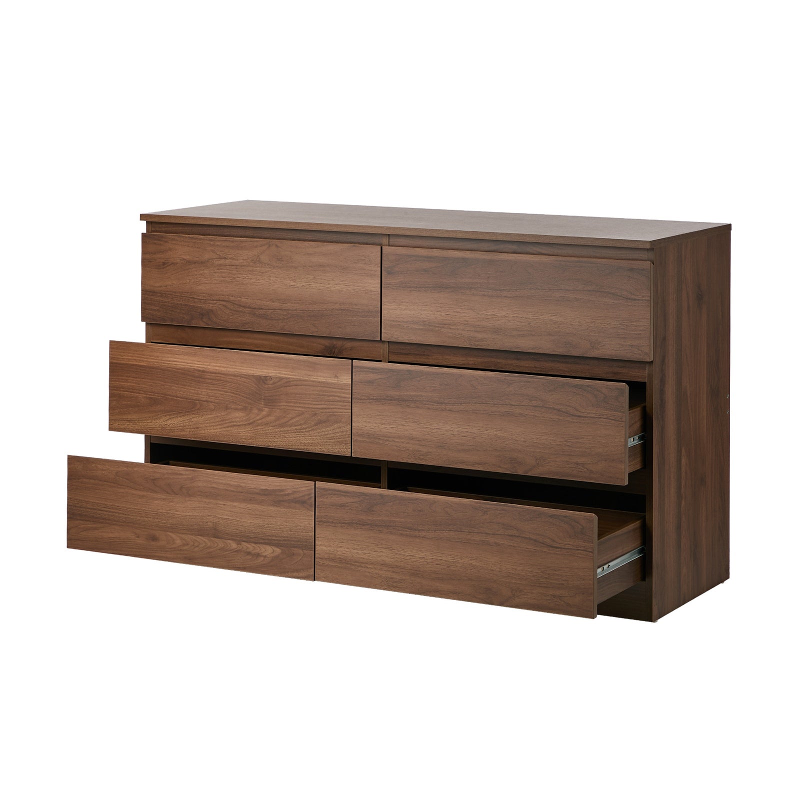 Oikiture 6 Chest of Drawers Lowboy Storage Cabinet Dresser Table Bedroom Walnut - Sunyee