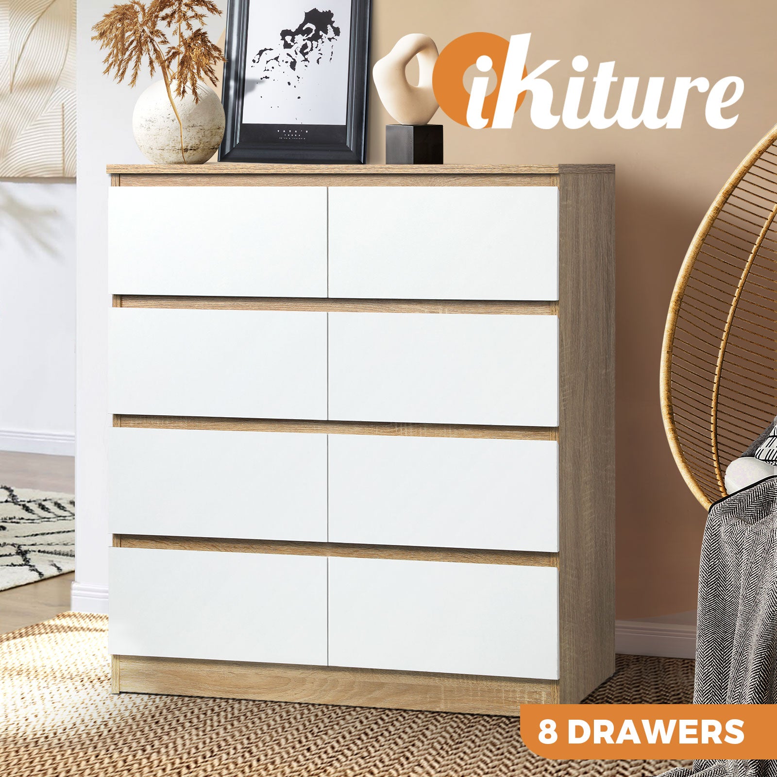 Oikiture Chest of Drawers Tallboy Dresser Table Storage Cabinet Wooden White - Sunyee