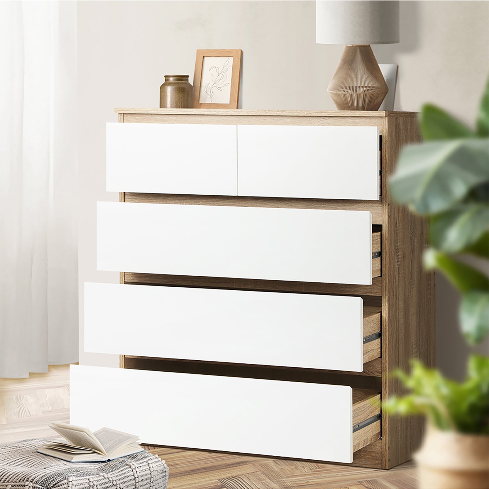 Oikiture Chest of Drawers Tallboy Dresser Table Storage Cabinet Wooden White - Sunyee