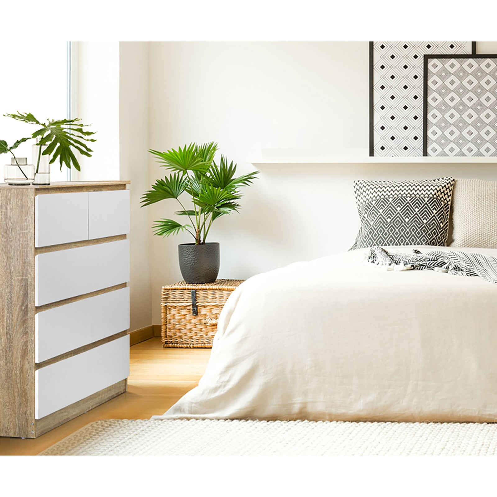 Oikiture Chest of Drawers Tallboy Dresser Table Storage Cabinet Wooden White - Sunyee