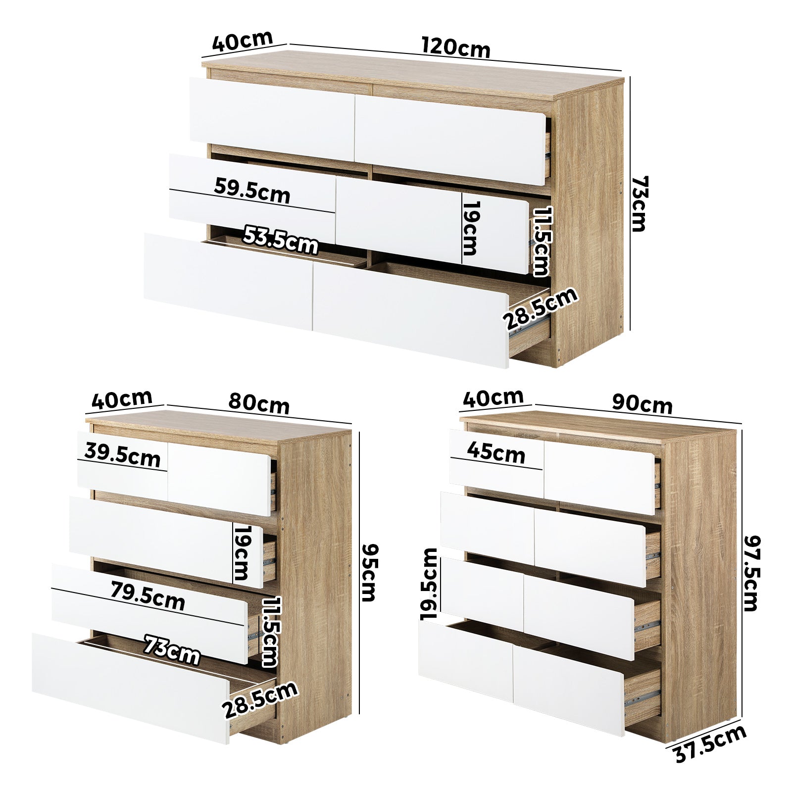 Oikiture Chest of Drawers Tallboy Dresser Table Storage Cabinet Wooden White - Sunyee